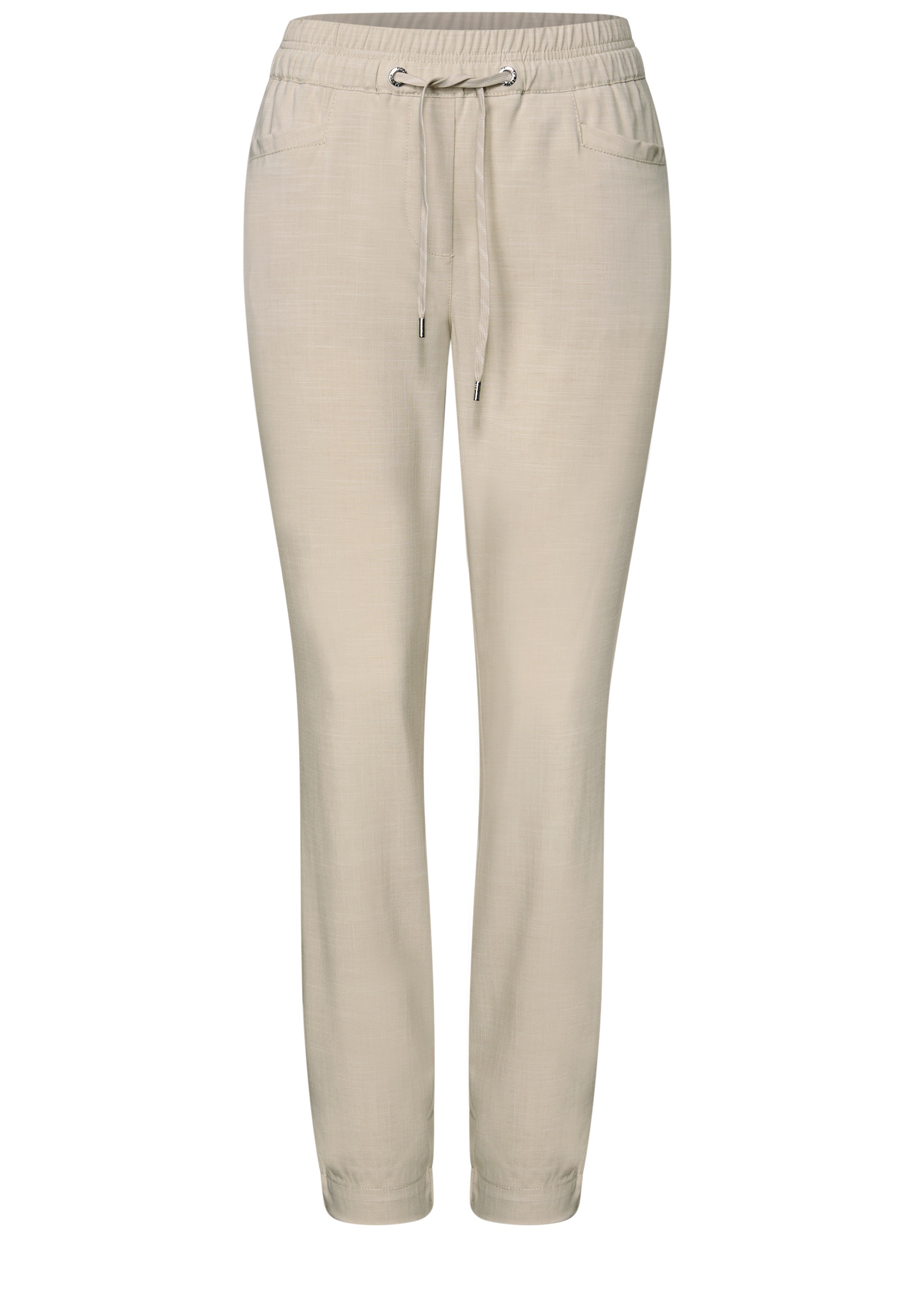 Jogger Pants CECIL, Damen, Gr. L, Länge 28, beige (boulder beige), Stoff, 54% Polyester, 43% Viskose, 3% Elasthan, unifarben, loose fit knöchelfrei, Hosen, Middle Waist 3