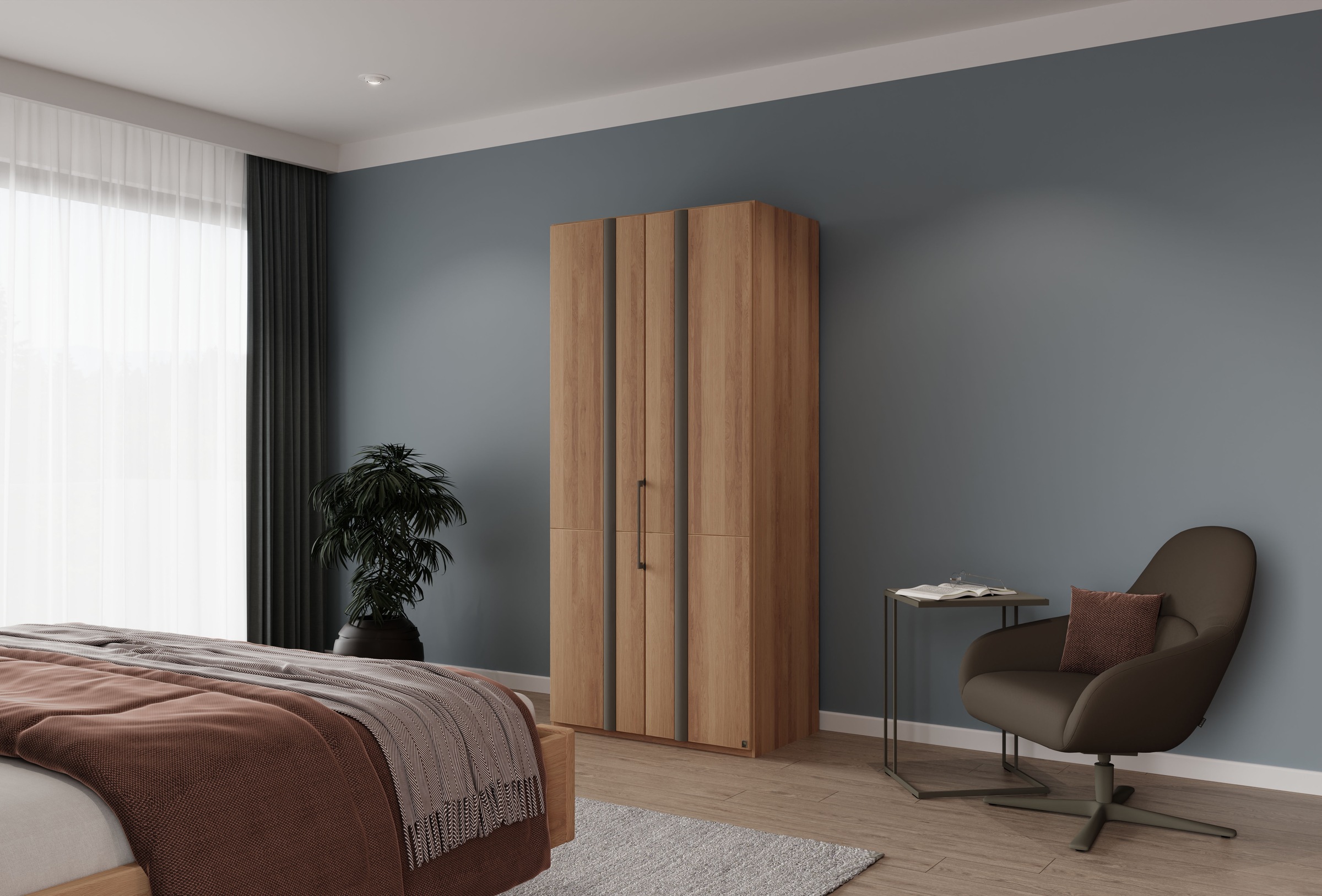 Musterring Drehtürenschrank »Sorrent, Kleiderschrank, teilmassiv Eiche«, (mit Türdämpfern, in 5 Breiten & 2 Höhen, extra Böden, MADE IN GERMANY), Türen in Eiche massiv mit Absetzung in Schiefer, verschiedene Maße