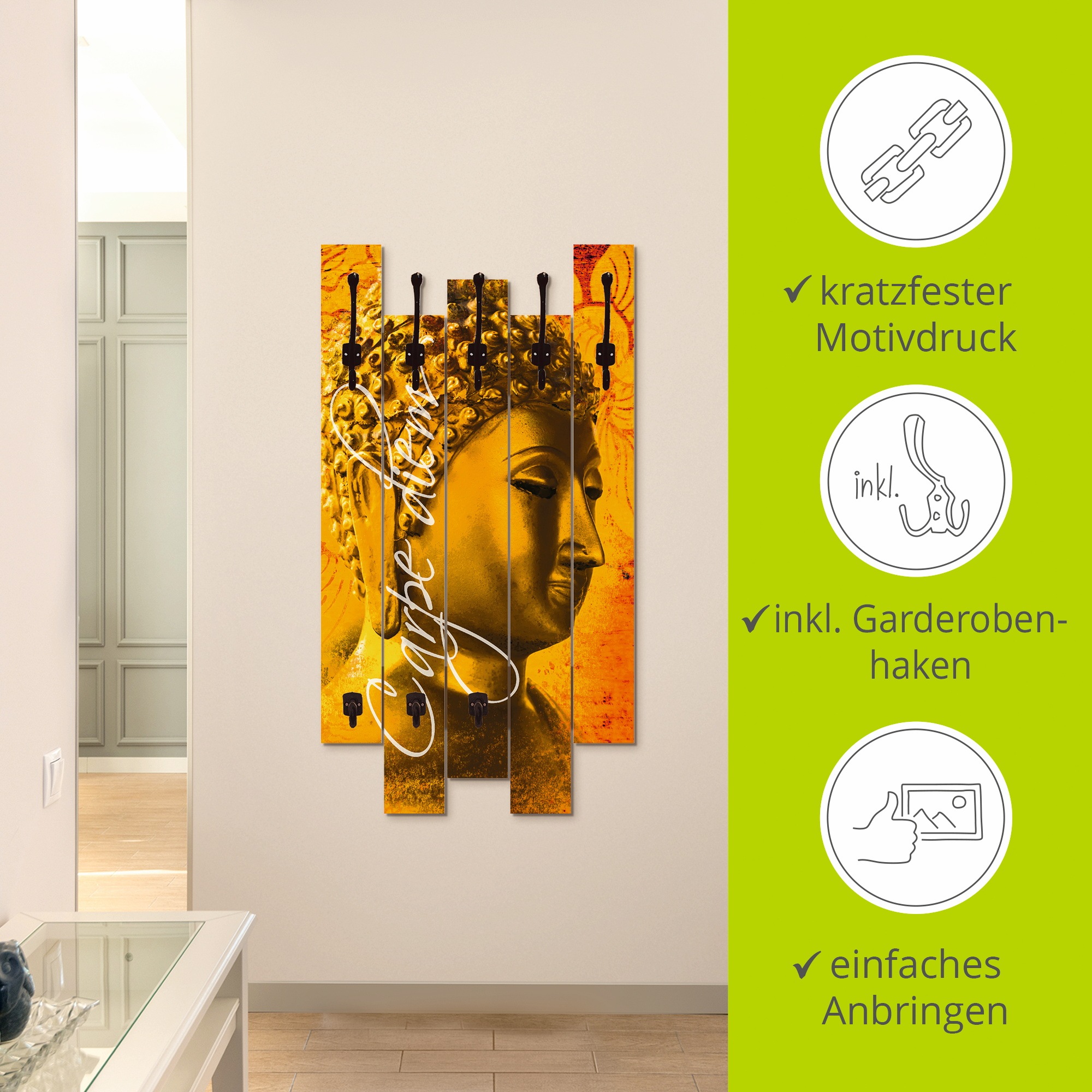 Artland Garderobenleiste »Buddha Goldstatue«, teilmontiert