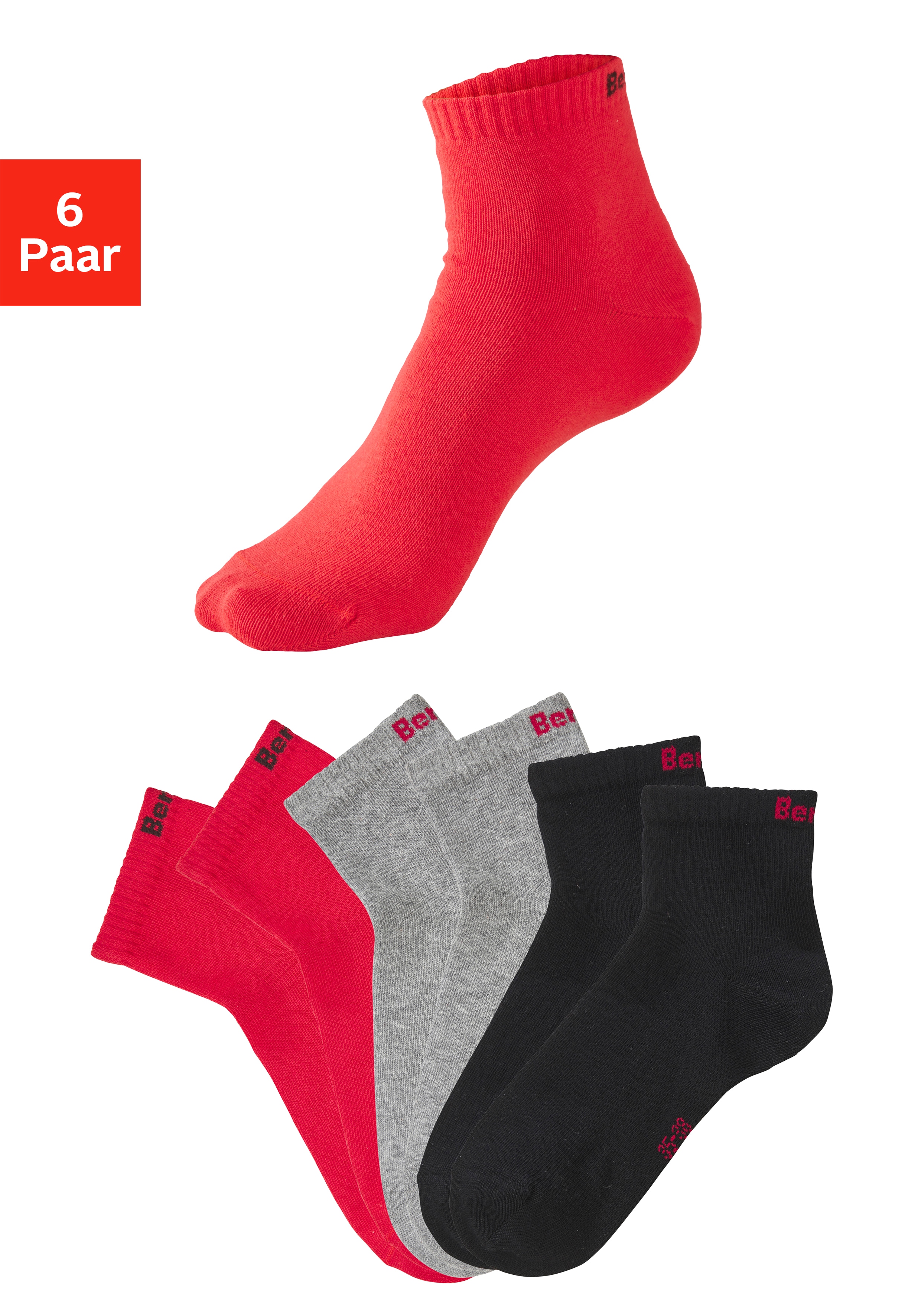 Bench. Kurzsocken "für Damen und Herren in Baumwollmischung, für Sport und Freizeit" Packung, 6 Paar tlg. mit klassischem Logoschriftzug, ohne Frottee