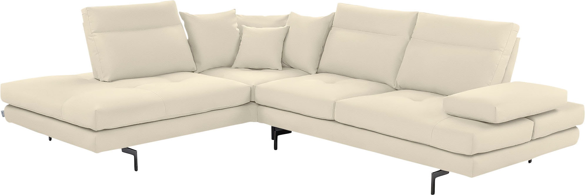 CALIA ITALIA Ecksofa "Toby Wing, B/T: 288/232 cm, Designsofa, Premium Sitzkomfort, L-Form" Sitztiefenverstellung, wahlw. mit Kissen-Set,Füße schwarz matt