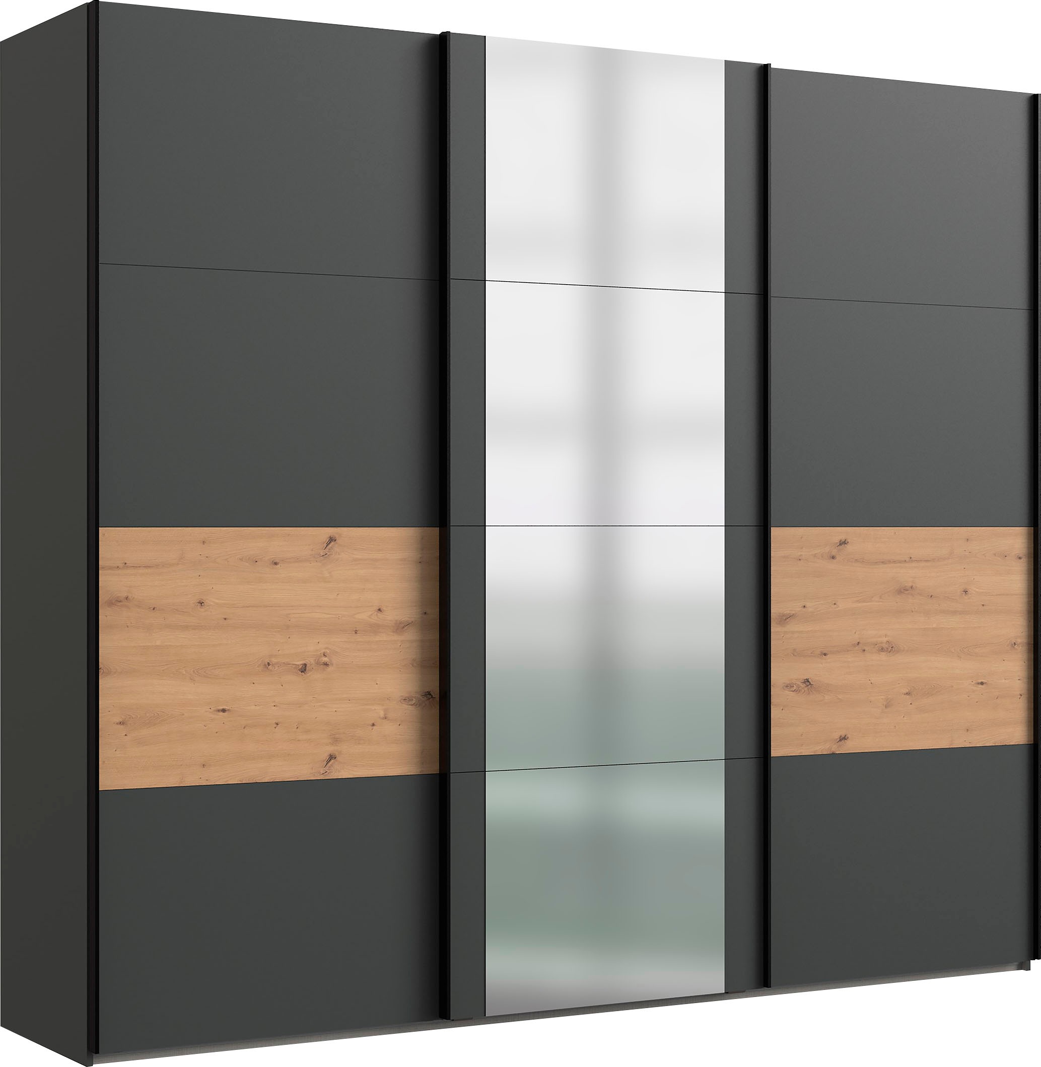 Wimex Schwebetürenschrank "Barmbek Schlafzimmerschrank Garderobenschrank" Kleiderschrank mit 2 Stoffboxen und 2 zusätzlichen Böden, Spiegeltür