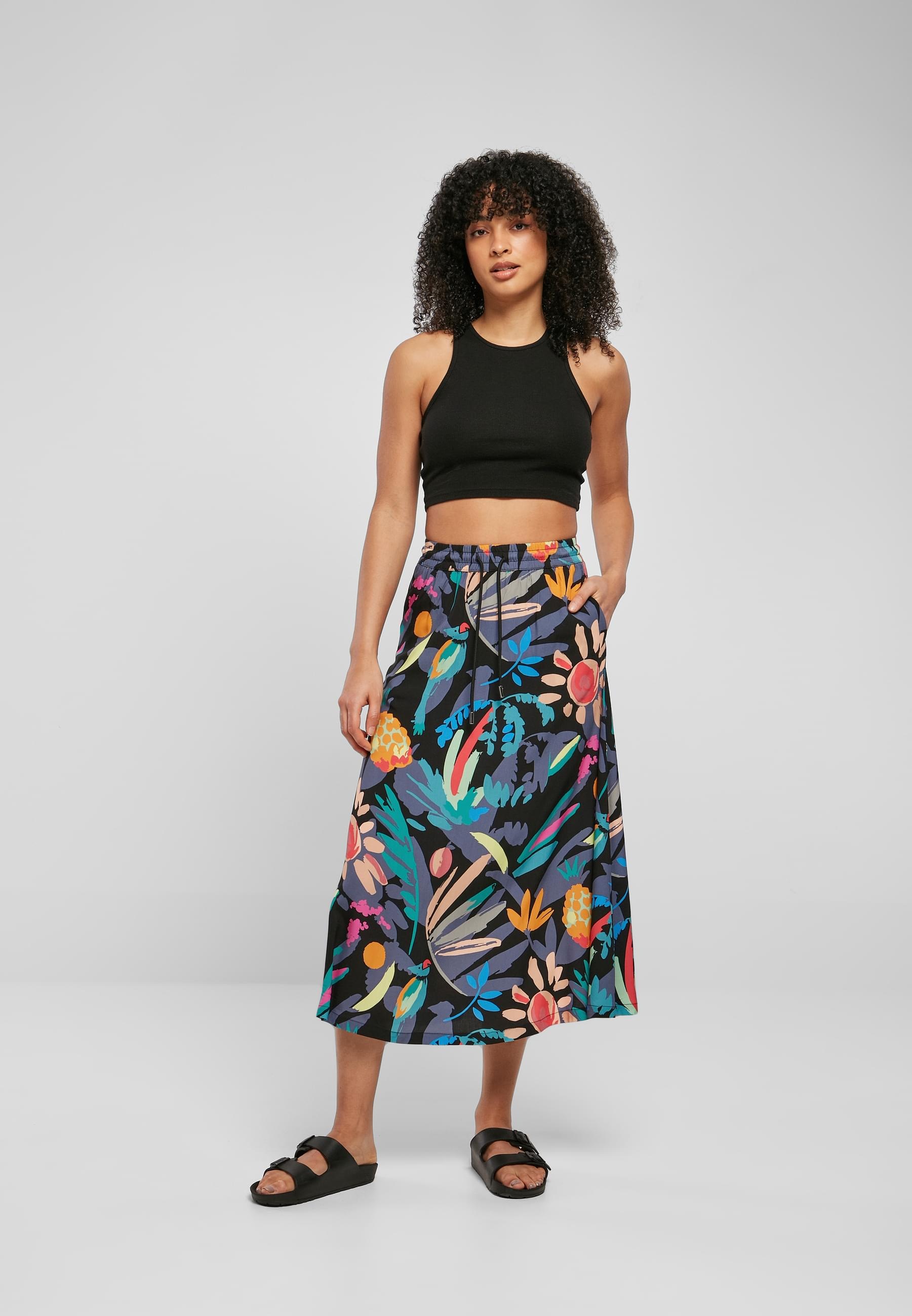 URBAN CLASSICS Jerseyrock »Urban Classics Damen Ladies Viscose Midi Skirt«, (1 tlg.)