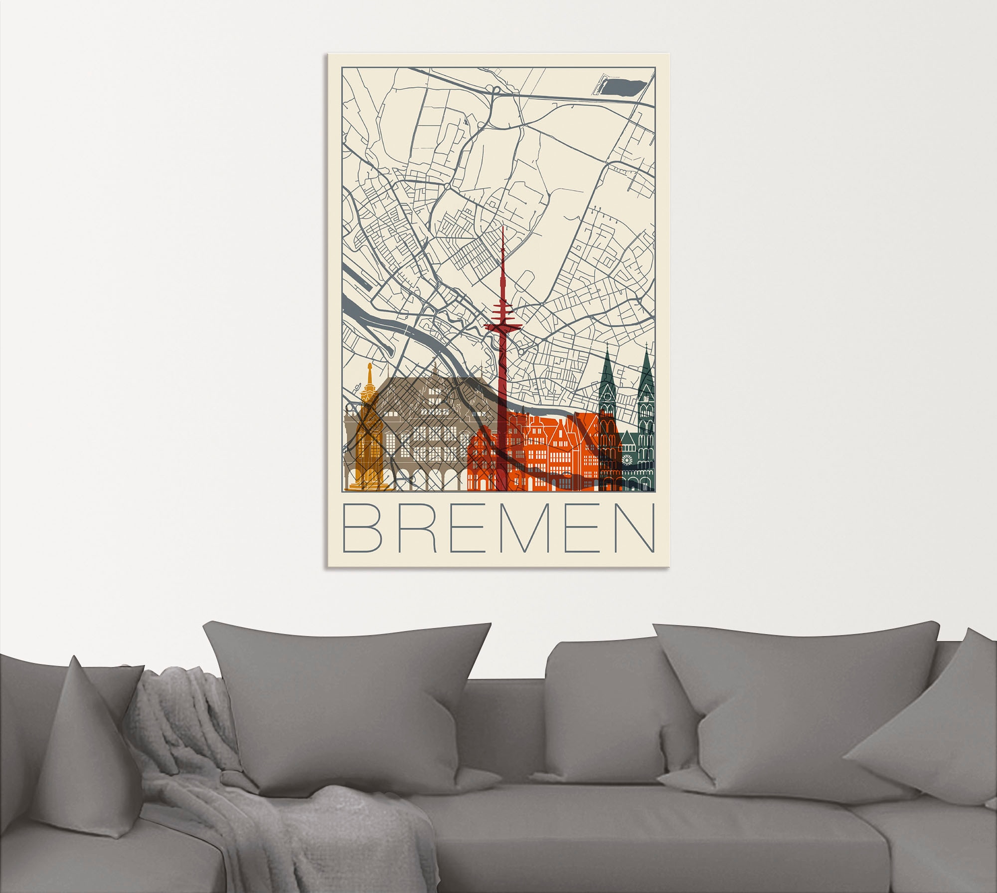 Artland Wandbild »Retro Karte Bremen«, Deutschland, (1 St.), als Alubild, Outdoorbild, Poster in verschied. Größen