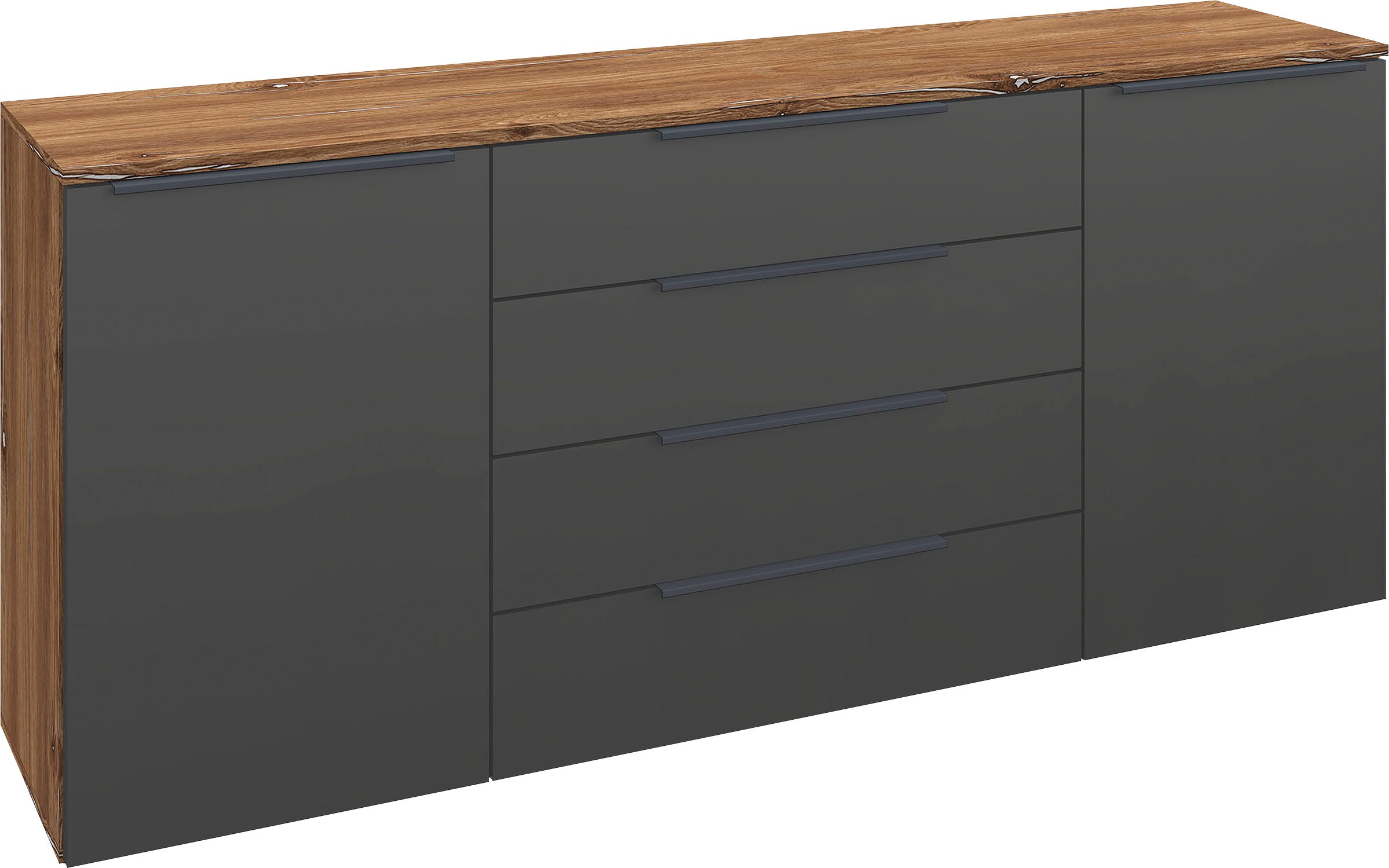 borchardt Möbel Sideboard "Tom, moderne Kommode mit dunklen Metallgriffen" 166cm, 2 Türen 4 Schubfächer, variable Einlegeböden, viel Stauraum