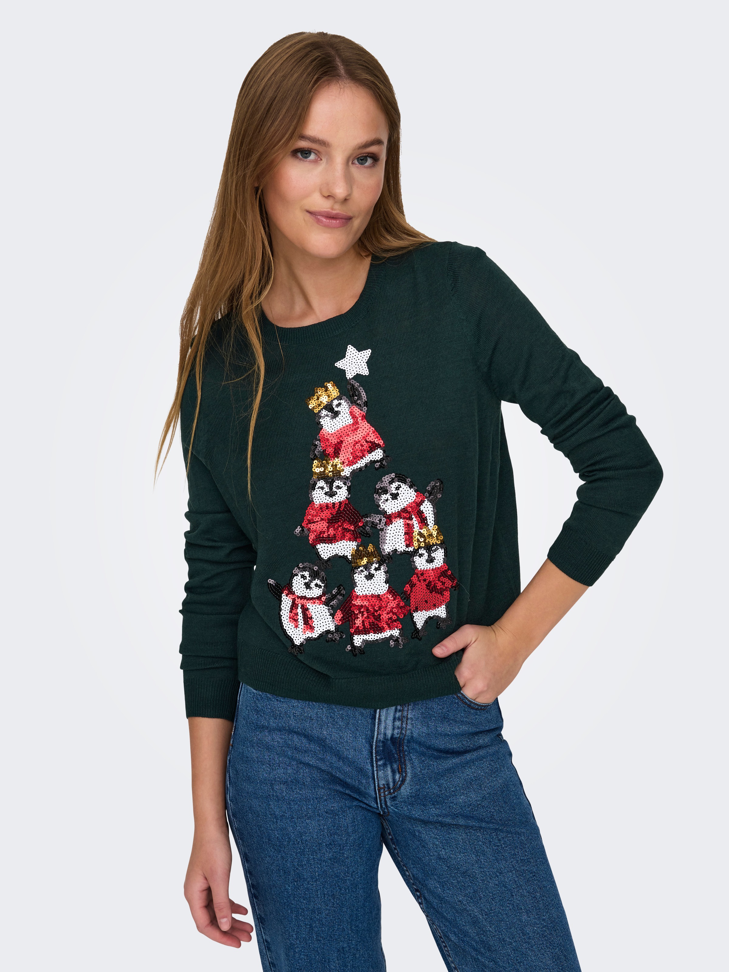 ONLY Weihnachtspullover "ONLXMAS PENGUIN TREE LS O-NECK RP KNT" günstig online kaufen