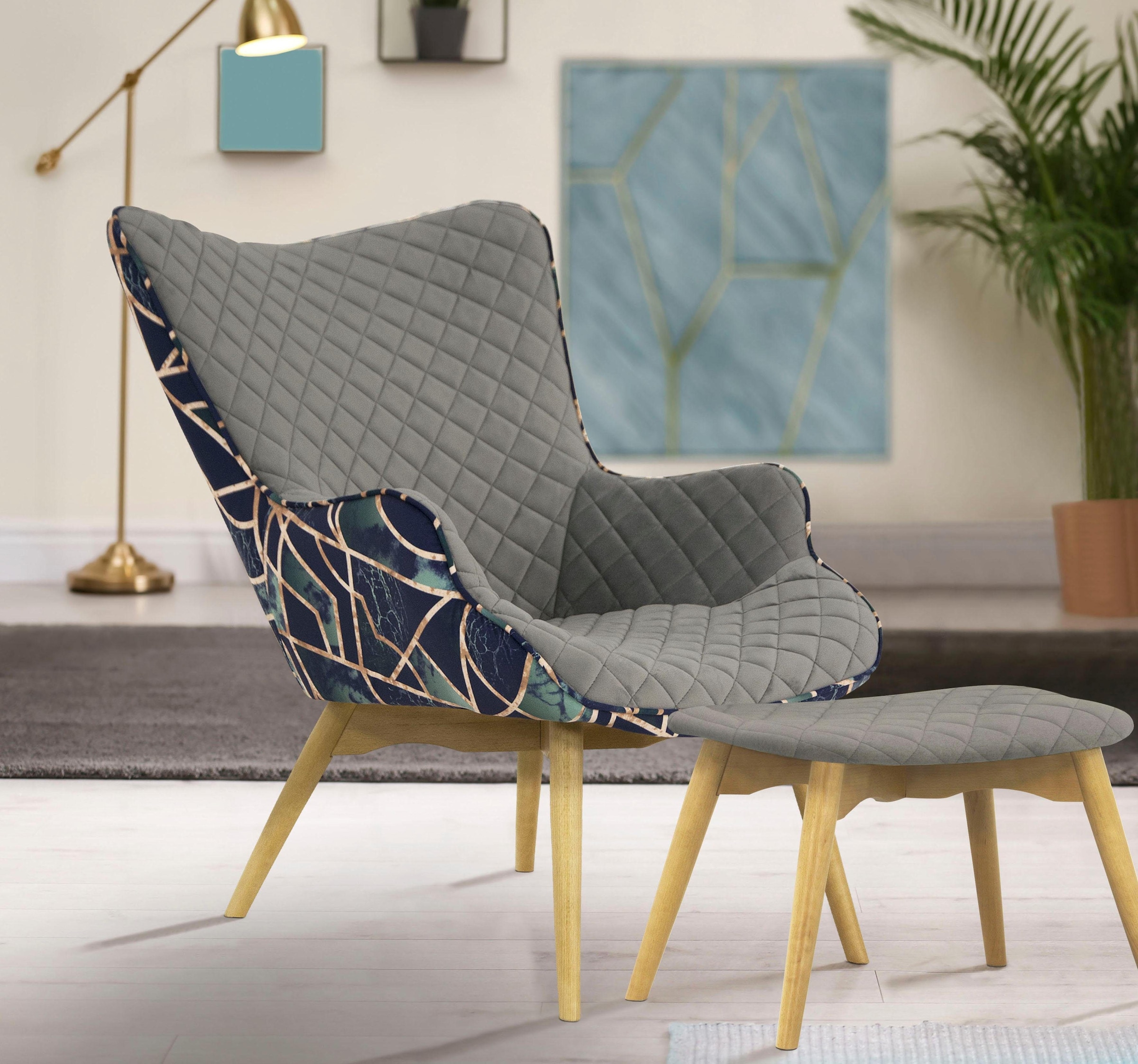 Home affaire Sessel "Duke Print" Karoprägung im Sitzbereich und Dekostoff a günstig online kaufen