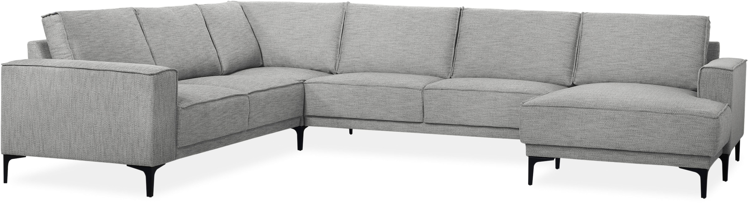 Places of Style Wohnlandschaft »XXL Sofa Oland, Struktur, Flachgewebe, Luxus-Microfaser, Boucle«, U-Form, 342 cm, Wellenunterfederung, Skandi-Design, Metallfüße