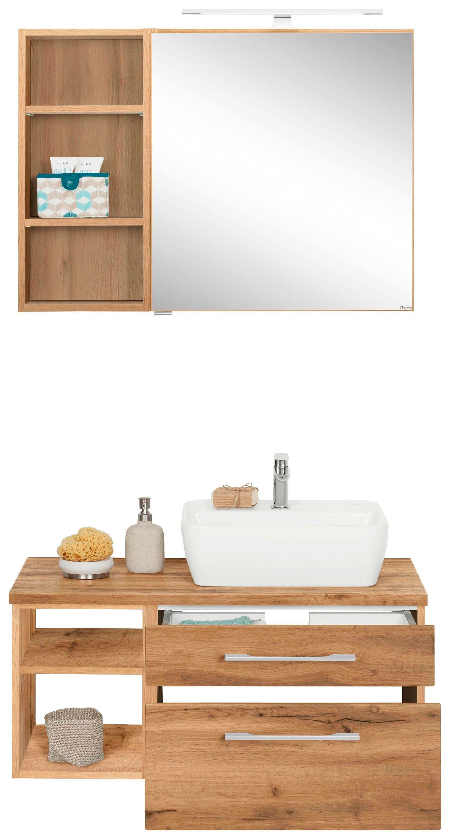 welltime Badmöbel-Set "Davos" 3 Stk. tlg. Spiegelschrank, Regal und Waschti günstig online kaufen