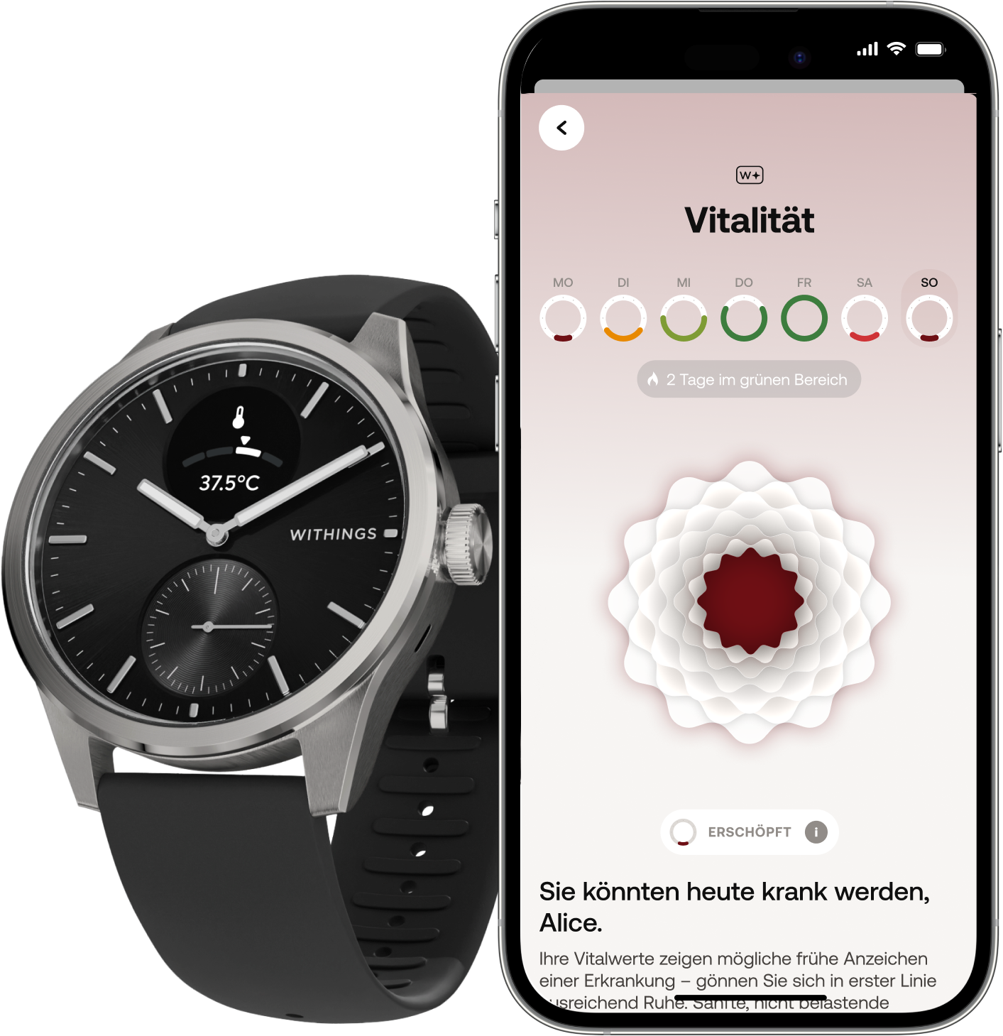 Thumbnail - Withings Smartwatch "ScanWatch 2 42mm, hybrid, Akku bis 35 Tage, 50 M Wasserdicht" HealthSense OS
