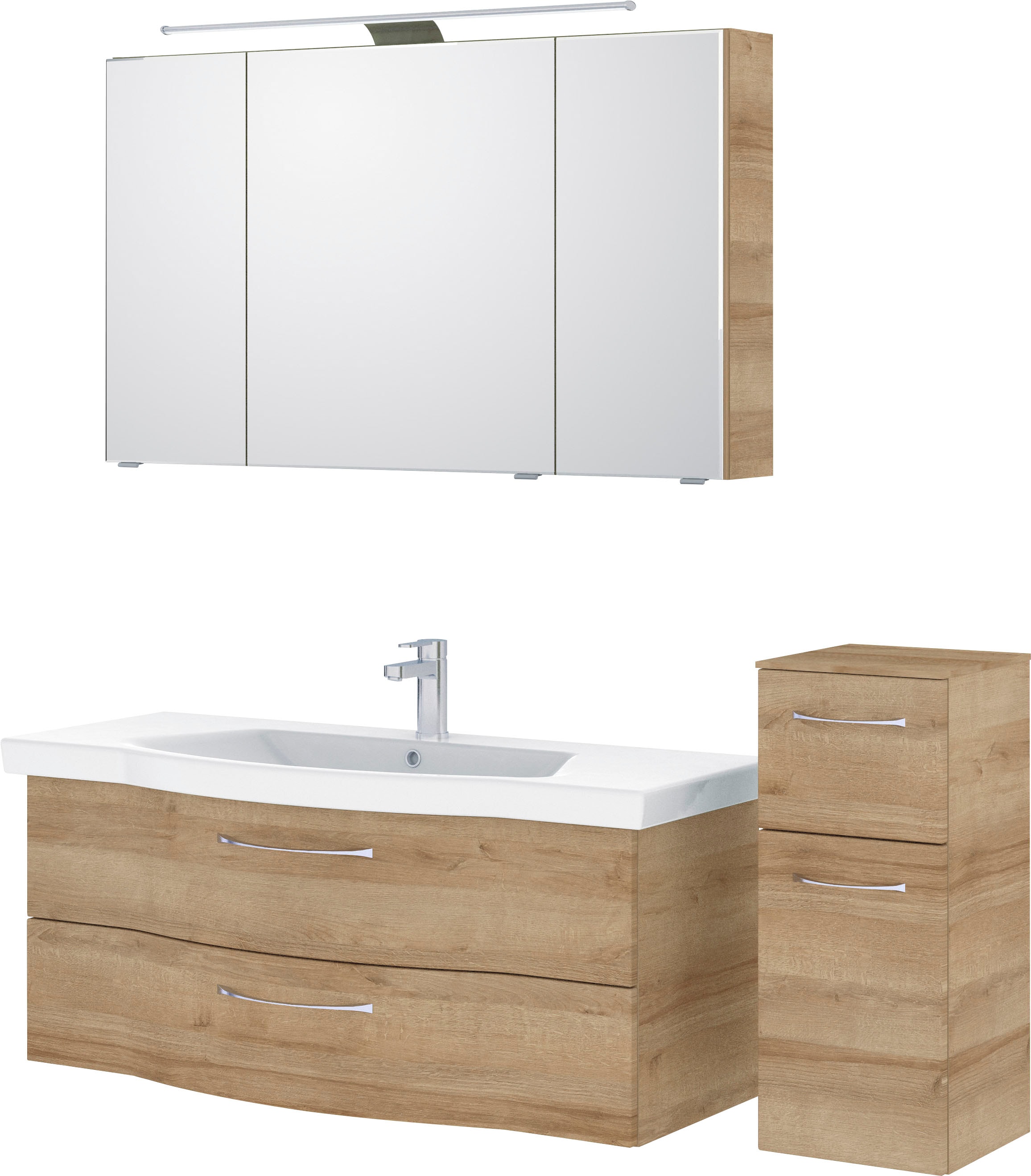 Saphir Badmöbel-Set »6005 Sprint 3-teilig, Keramik-Waschtisch mit LED-Spiegelschrank«, (4 St.), Unterschrank, inkl. Türdämpfer, 4 Türen, 3 Schubladen, Bad-Set