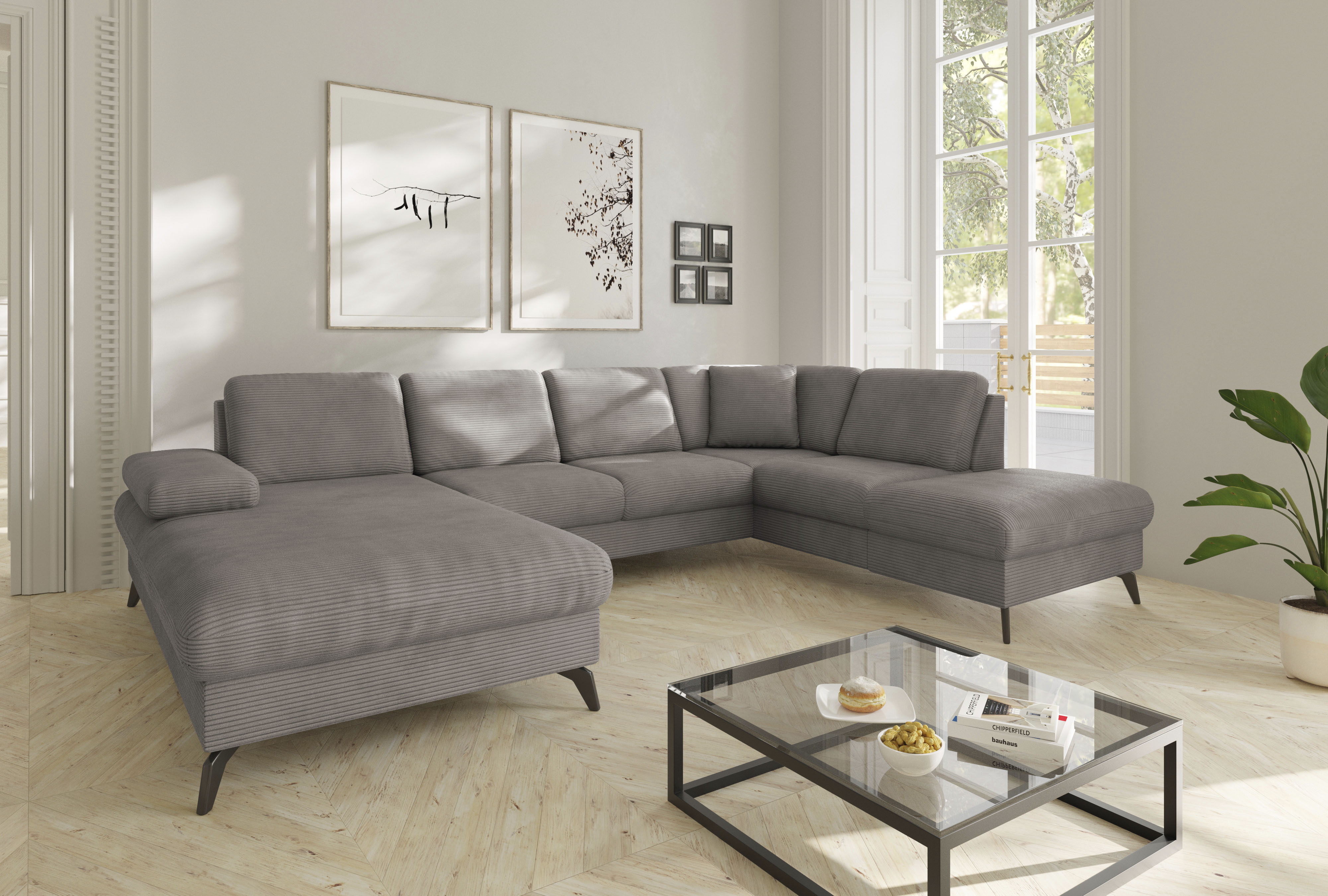 sit&more Wohnlandschaft "Morris Jubi U-Form, B: 300 cm, Armteilverstellung" optional mit Bettfunktion, 1 Zierkissen, komfortable Sitzhöhe 44 cm