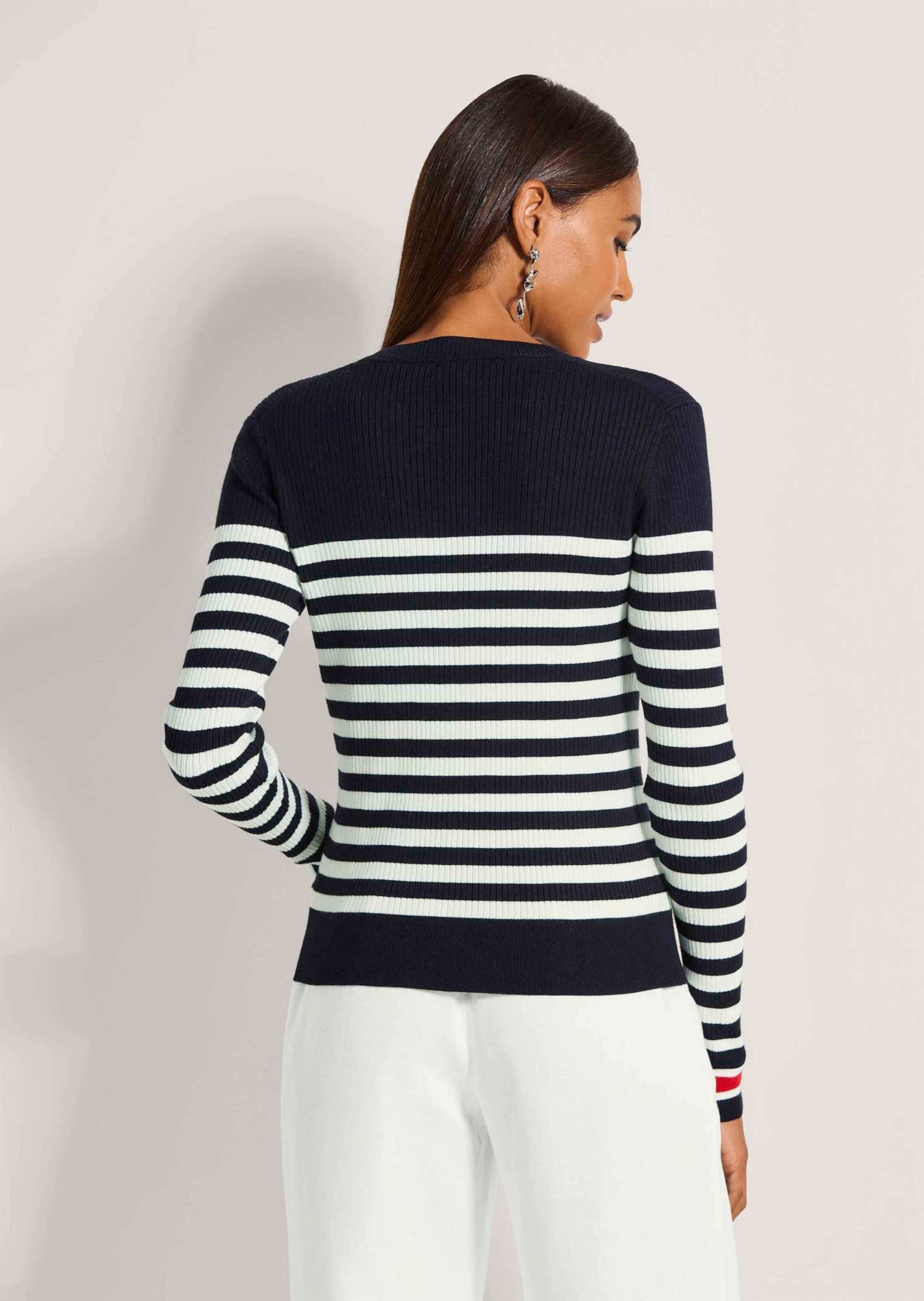 MADELEINE Longpullover »Streifenpullover Feinstrickpullover mit Streifenmuster« Akzente an Ärmelsäumen