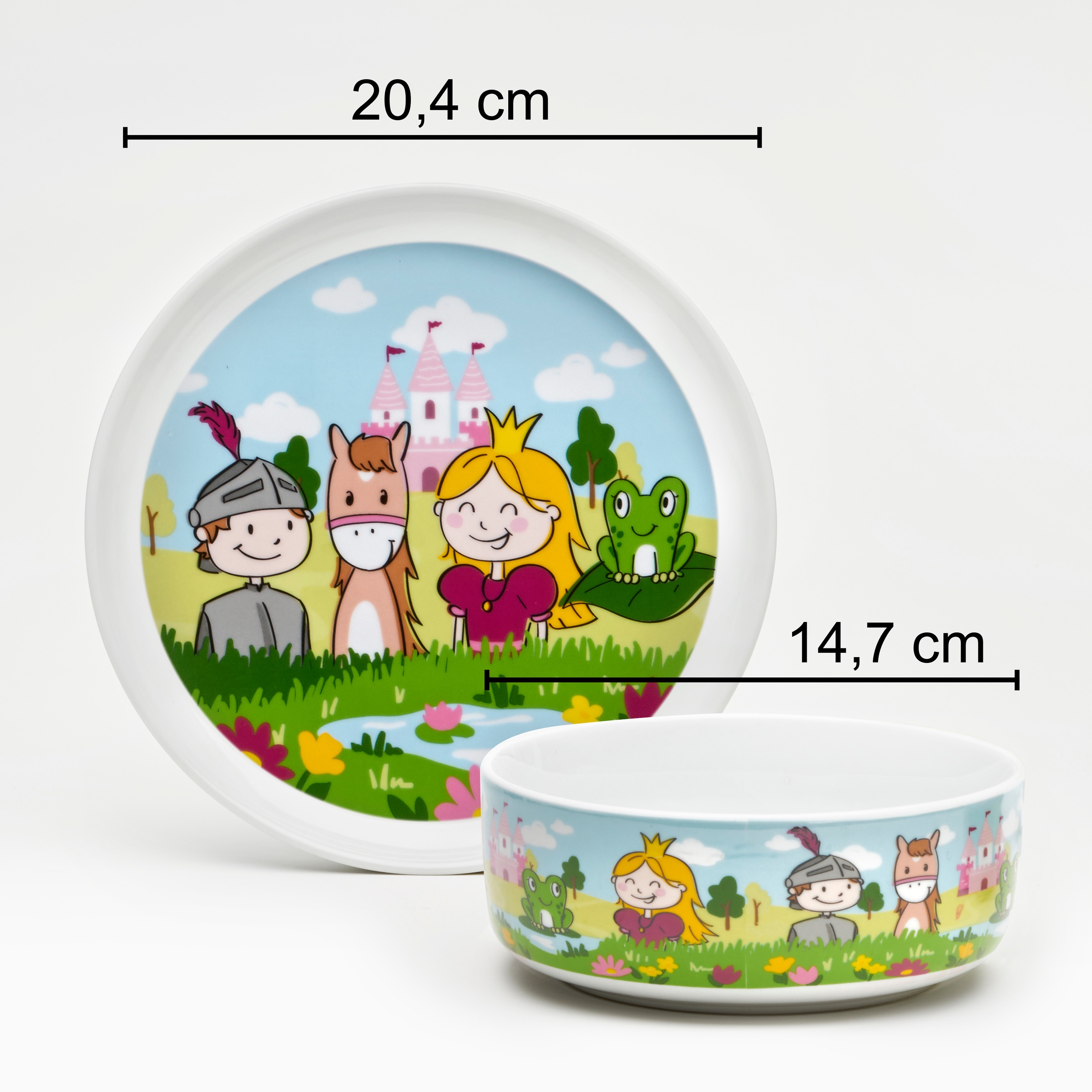 van Well Kindergeschirr-Set »Kinderset Prinzessin, 3-teilig, Geschirr-Set, Service«, (Set, 3 tlg.), mit farbenfrohem Dekor, spülmaschinen- und mikrowellengeeignet