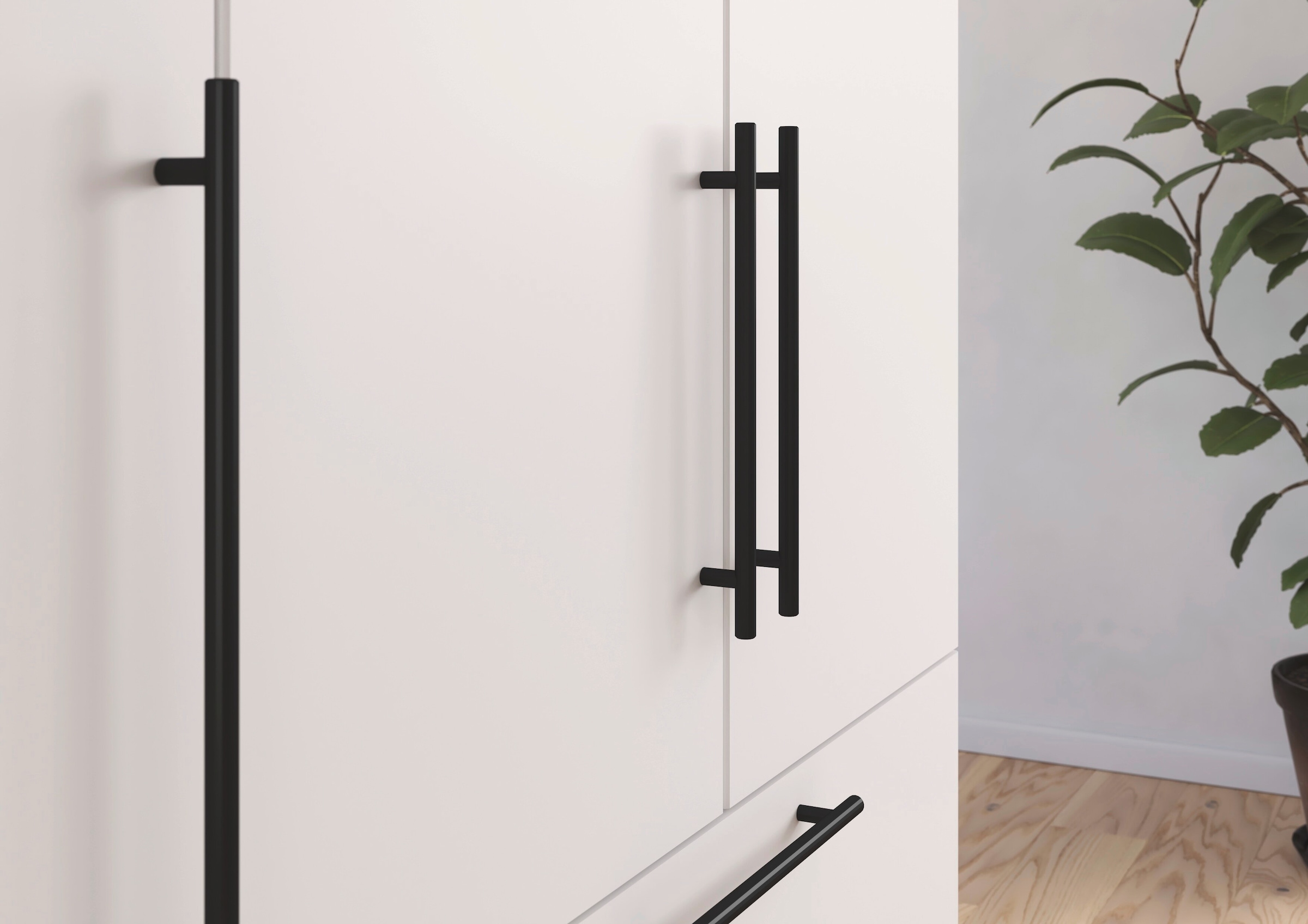 rauch Kleiderschrank »Drehtürenschrank Schrank Garderobe Wäscheschrank Schlafzimmer AVOLA«, (in 3 verschiedenen Ausstattungen BASIC/CLASSIC/PREMIUM), mit hochwertigen Stangengriffen in Schwarz aus Metall MADE IN GERMANY