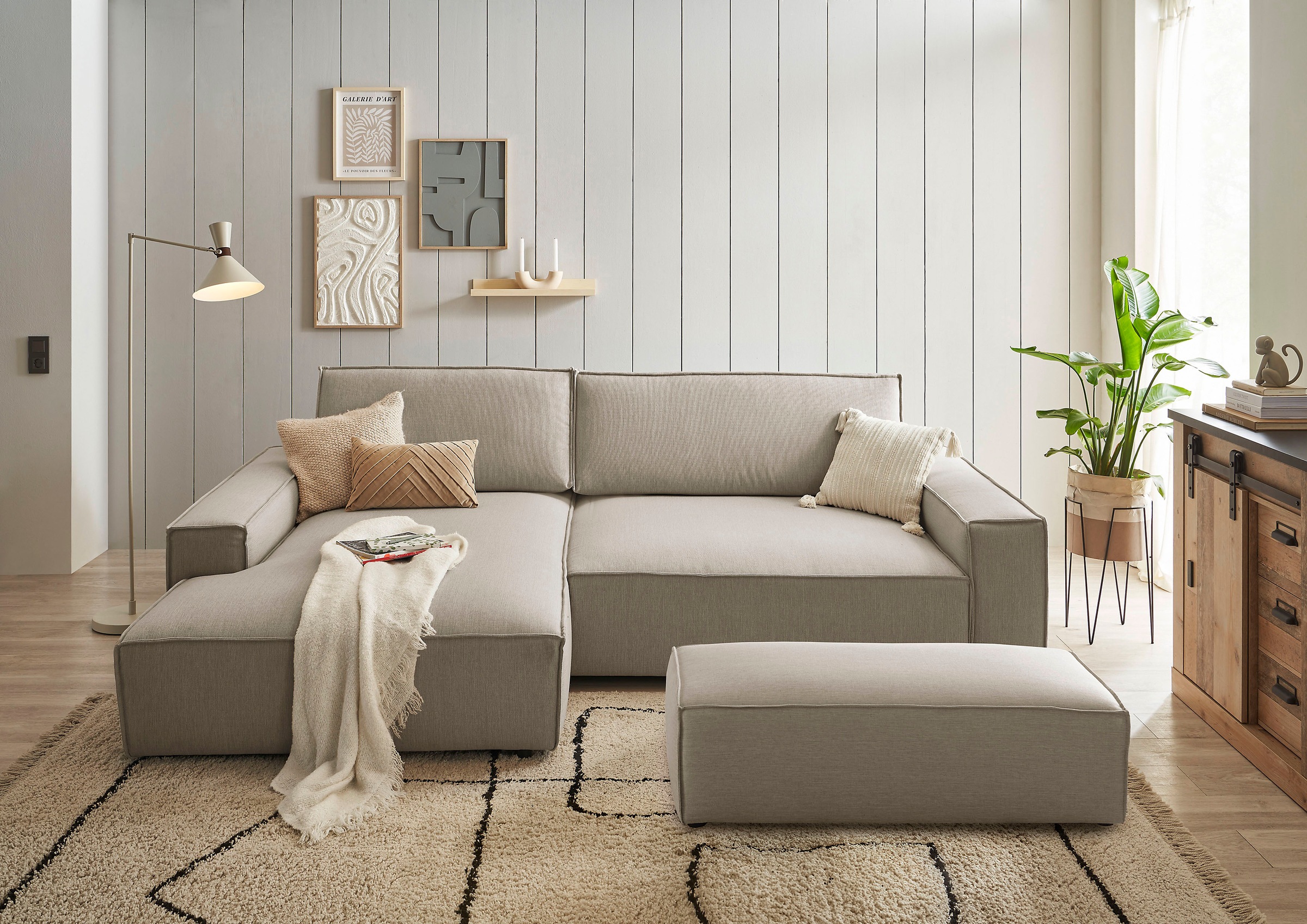 Home affaire Polsterecke »NEU: SHERWOOD XXL tief, L-Form mit Schlaffunktion, Big-Sofa mit Hocker«, (Set, 2 St.), stellbar zum Schlafsofa (Krokodilverbinder), Cord, Leinenoptik