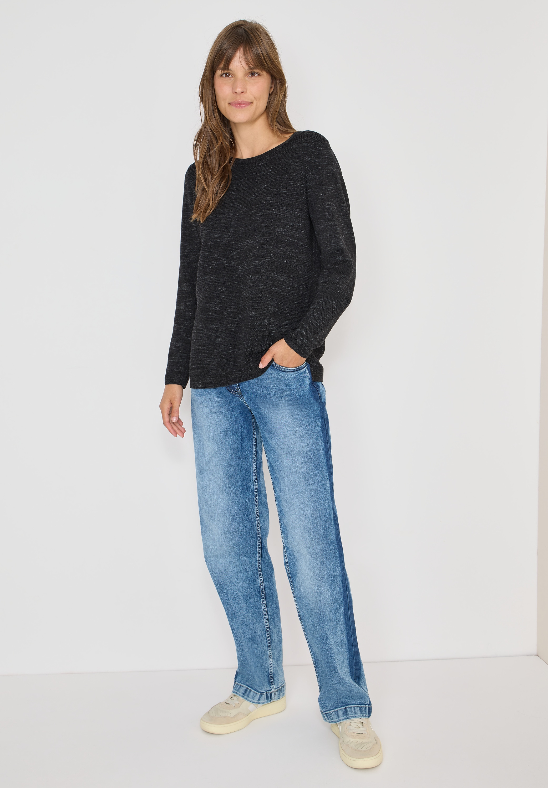 Strickpullover CECIL, Damen, Gr. M (40), salt, pepper heather melange, Web, 60% Baumwolle, 40% Polyester, unifarben, comfort fit normal, Rundhals, normaler Saum, Pullover Strickpullover, mit Rundhalsausschnitt 3