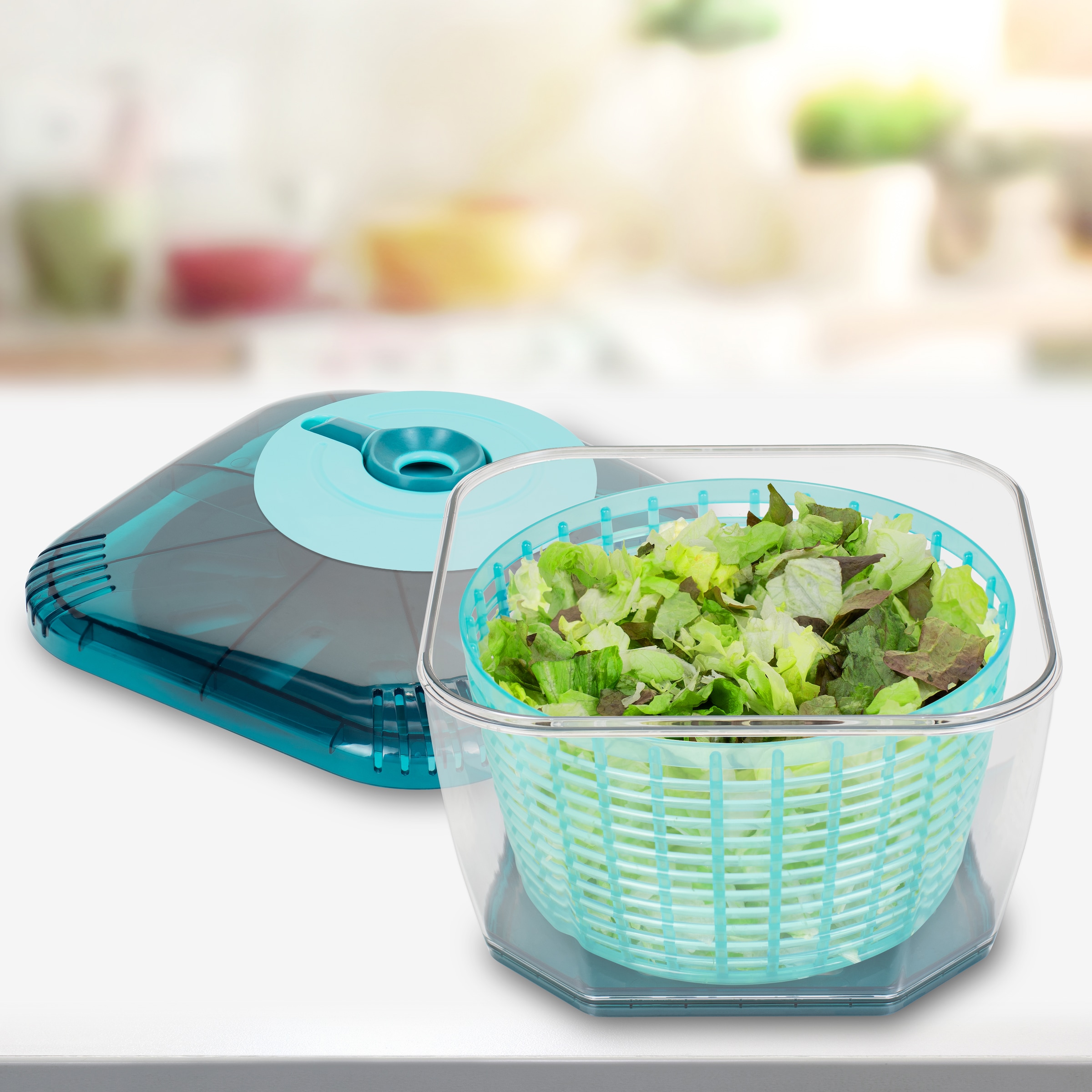 Genius Salatschleuder »Nicer Dicer Chef Pro Salatschleuder, Set 4-tlg.«, (Set, 4 tlg.), 4 in 1: Waschen, Schleudern, Abgießen und Servieren – alles in einem