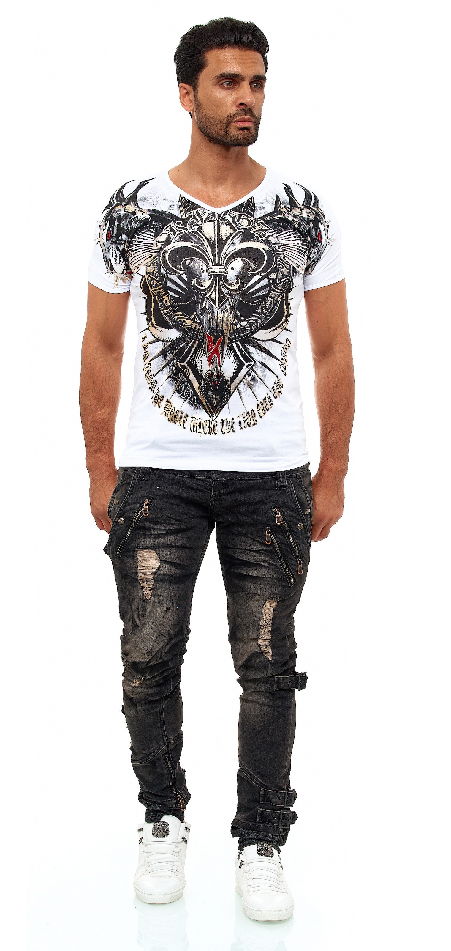 KINGZ T-Shirt, mit ausgefallenem Cobra-Lilien-Print
