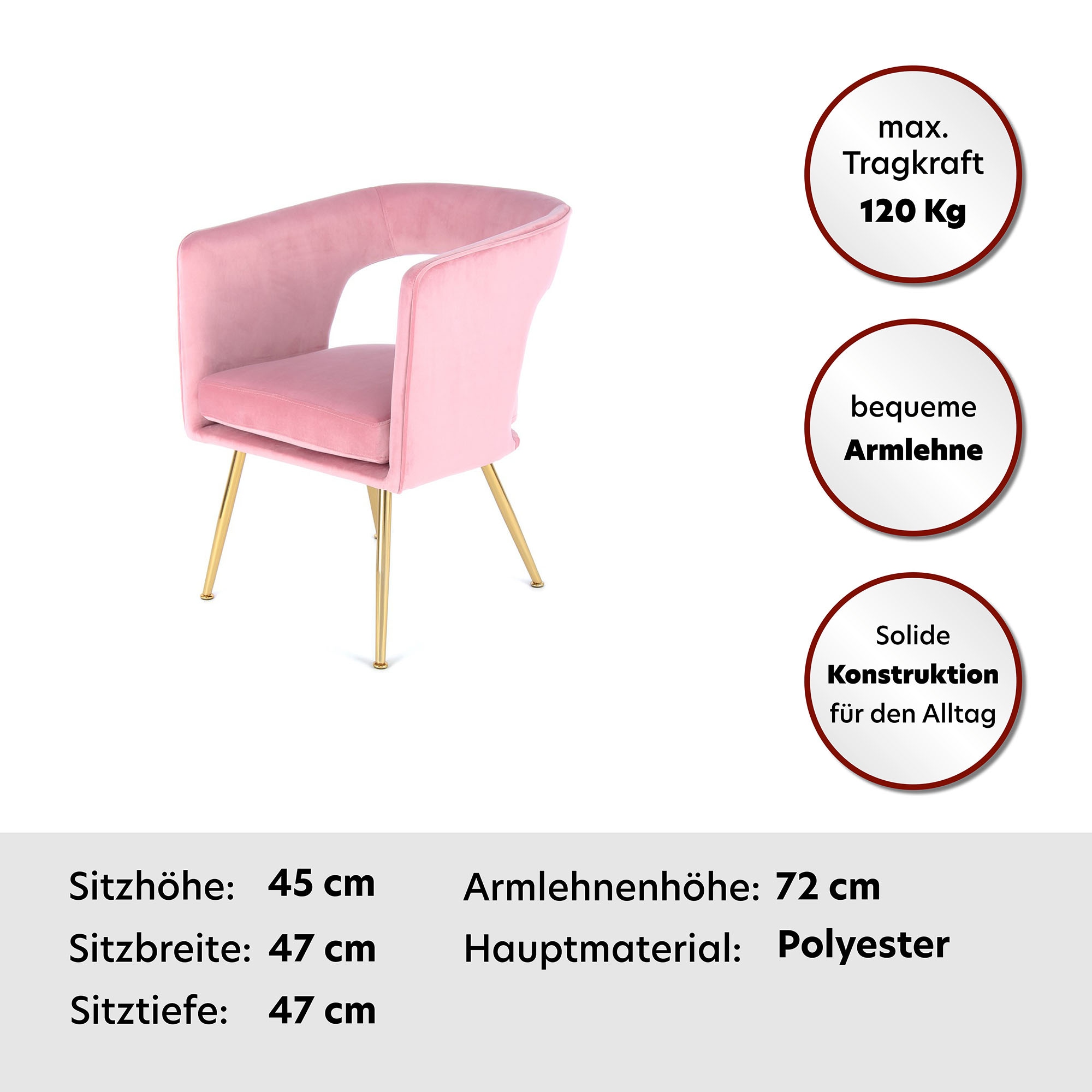 Kayoom Stuhl »Jolene 125, Esszimmerstuhl,eleganter Stoffbezug« () 1 Stk.samtweicher Bezug, Rückenlehne und Armlehnen abgerundet