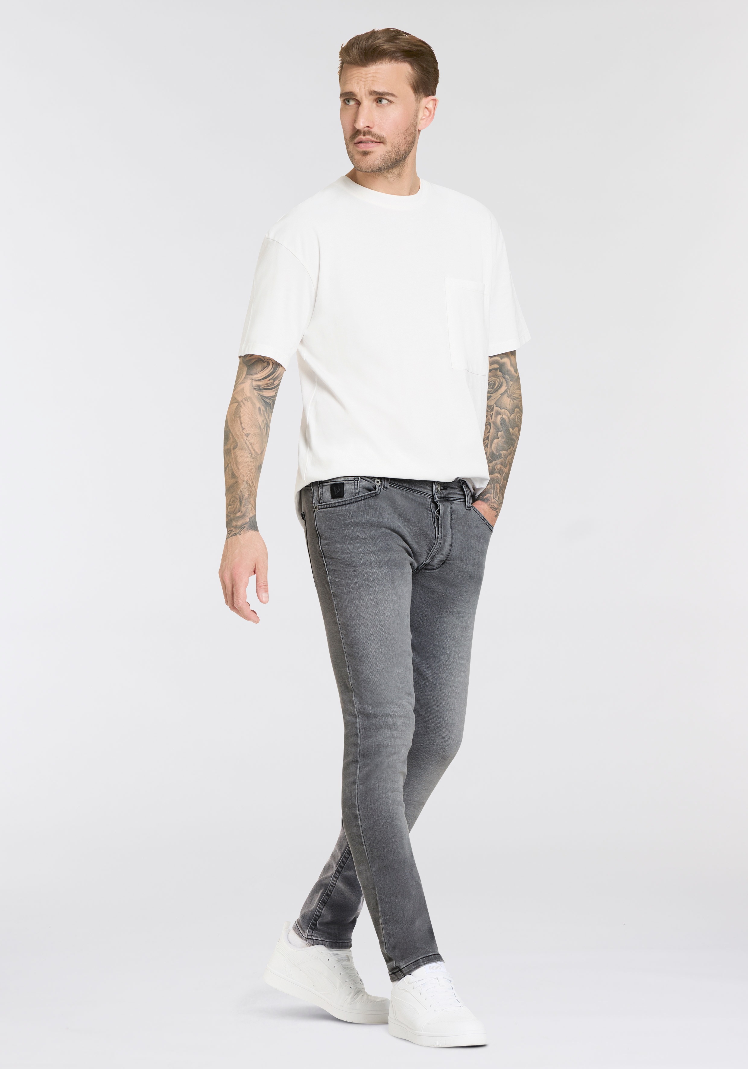 Thumbnail - Bruno Banani Slim-fit-Jeans "Jimmy (Stretch)", schmale Beinform, niedrige Leibhöhe, mit Button-Fly