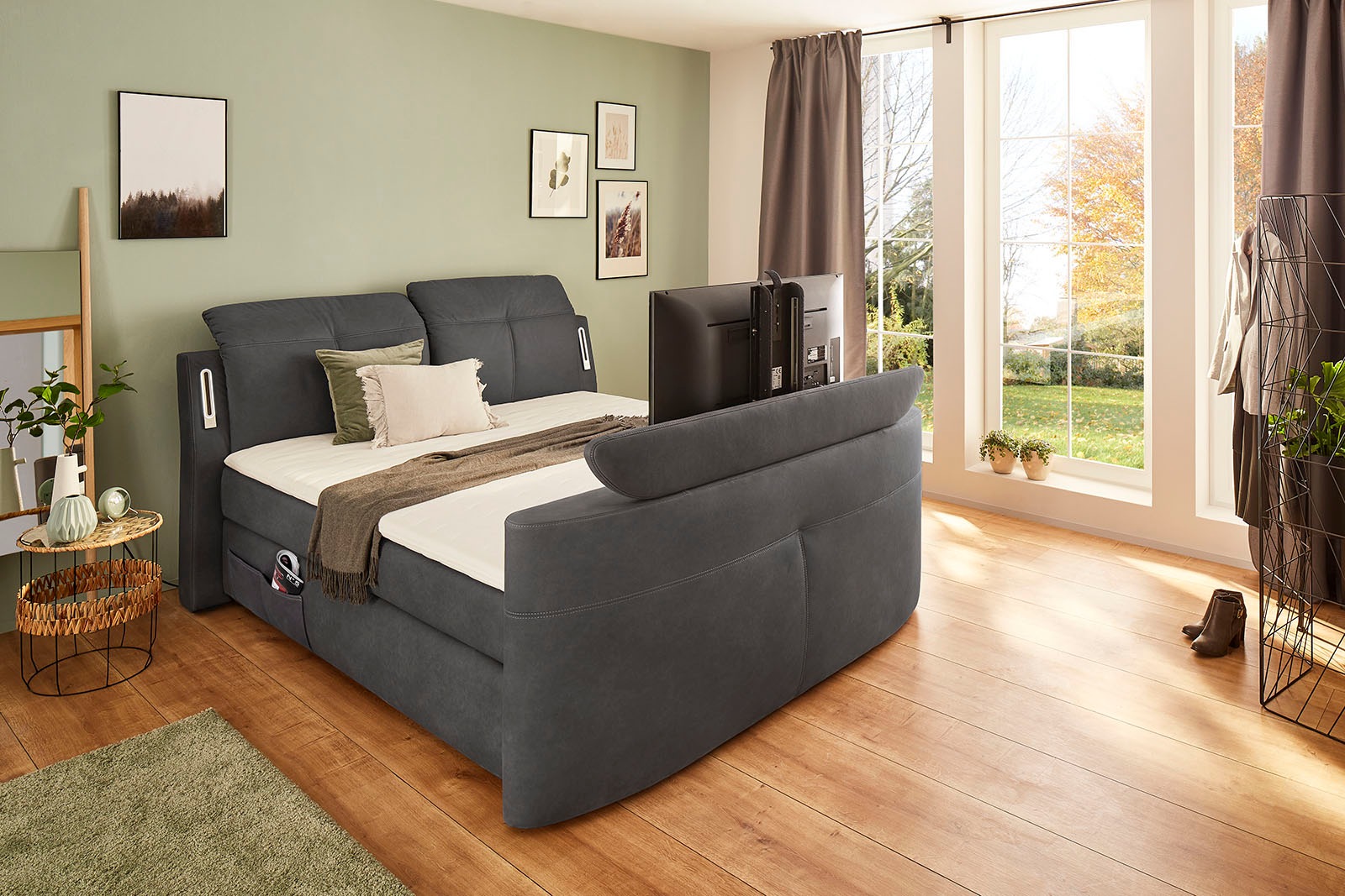 Jockenhöfer Gruppe Boxspringbett "MOVIESTAR, mit Taschenfederkernmatratze H3-H4, inkl. LED-Beleuchtung" wahlweise Strukturstoff-Bezug oder Microfaser-Bezug, 180x200cm