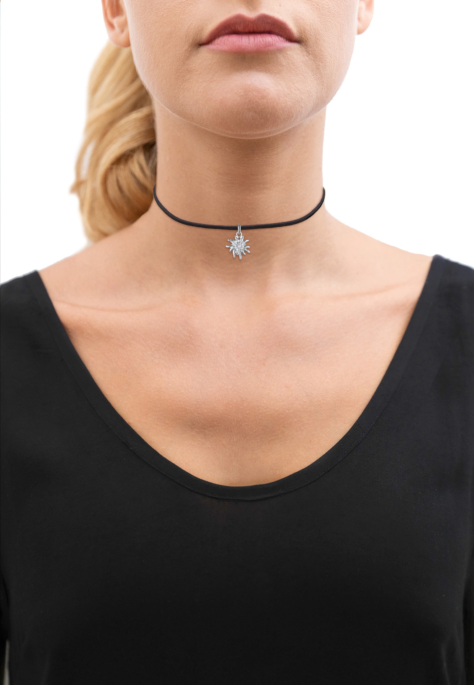 Elli Collier »Choker Tracht Edelweiss Textil Schwarz 925 Silber«