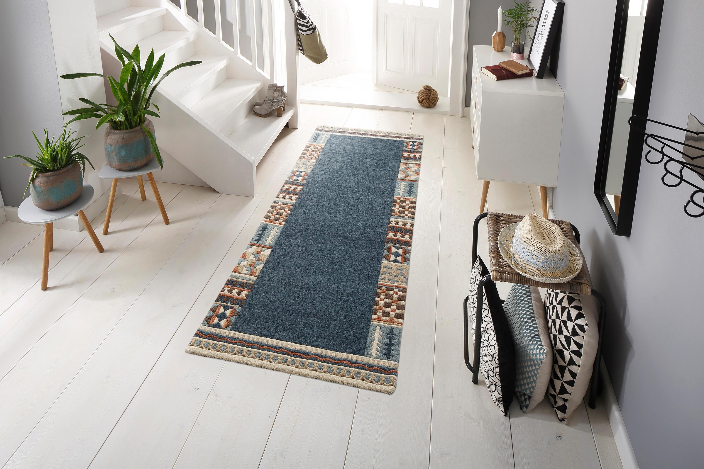 THEKO Läufer "Nuno, reine Wolle, Handgefertigt, mit Bordüre" rechteckig 14 günstig online kaufen