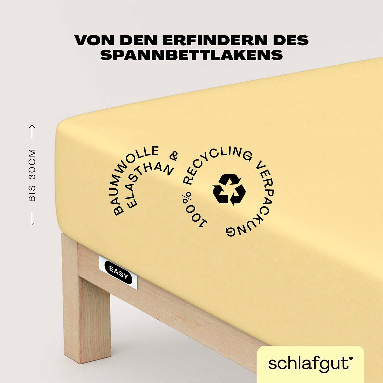 Schlafgut Spannbettlaken "EASY JERSEY ELASTHAN Bettlaken, 170 g/m², 95% Baumwolle, 5% Elasthan" Spannbettlaken bis 30 cm Höhe, bügelfrei, pflegeleicht, perfekter Sitz