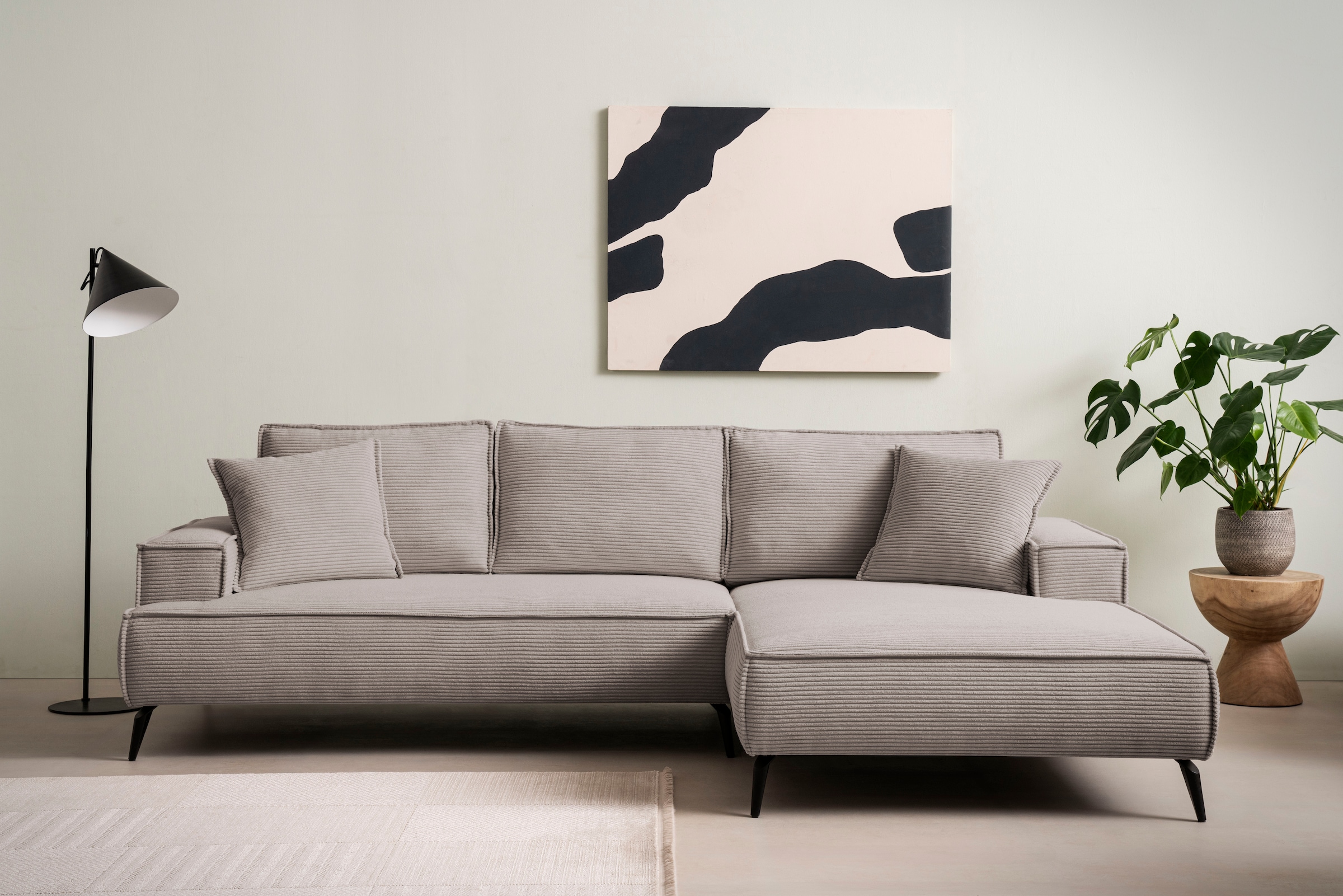 OTTO home Ecksofa "TVINNU Cord, L-Form, Breite 275 cm" wahlweise Recamiere rechts/links, schwarze Füße, bequemer Sitzkomfort