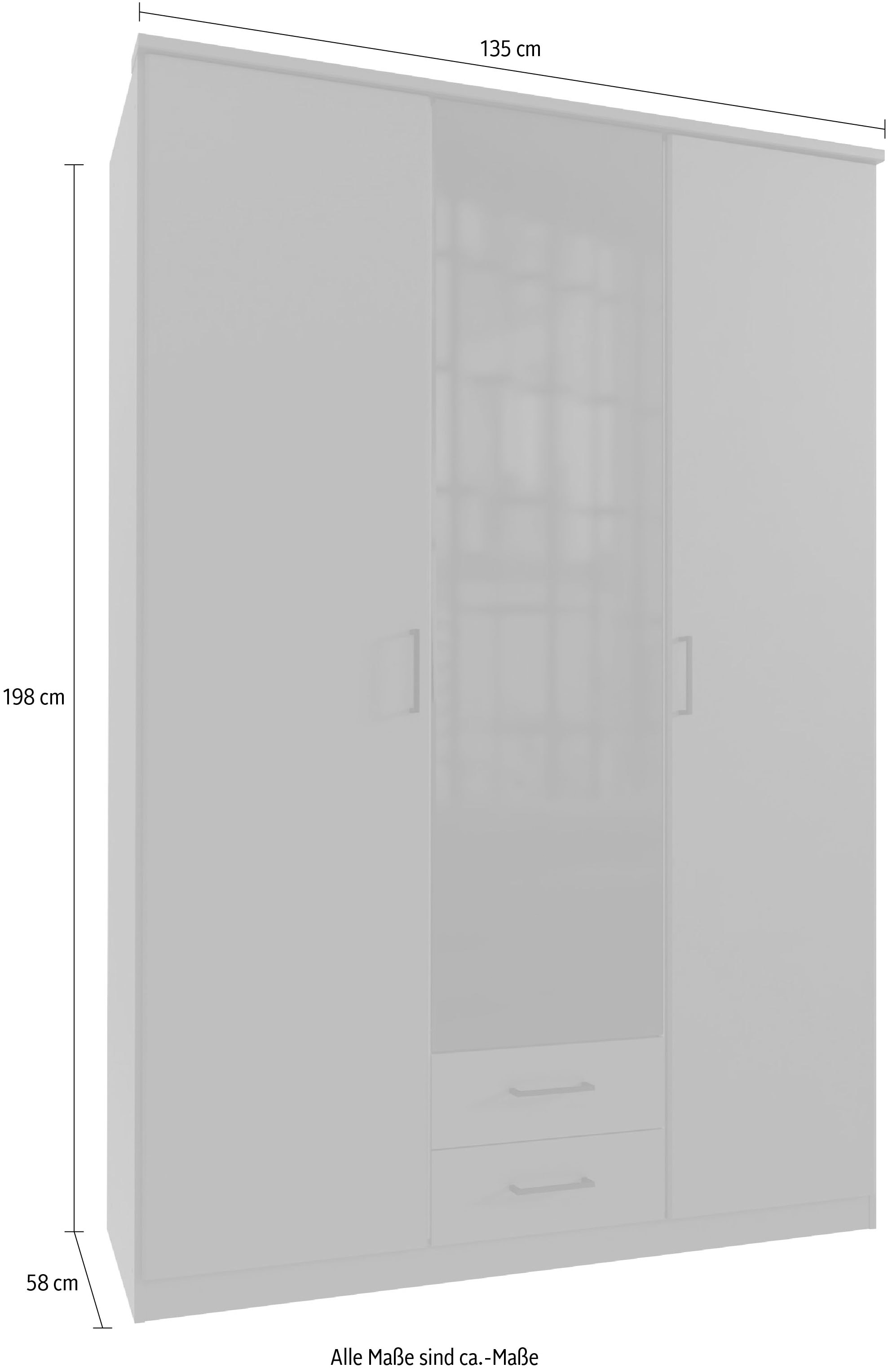 180cm mit Drehtürenschrank 135 BAUR Farbglas-Tür, breit »Soest«, wahlweise Wimex | oder