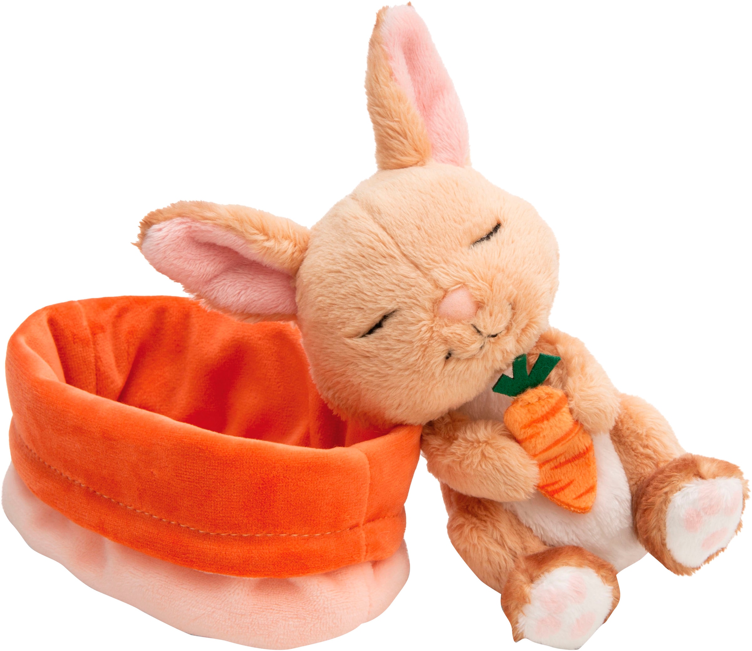 Nici Kuscheltier »Sleeping Pets GREEN, Hase mit Karotte 12 cm peach«, schlafend im Körbchen