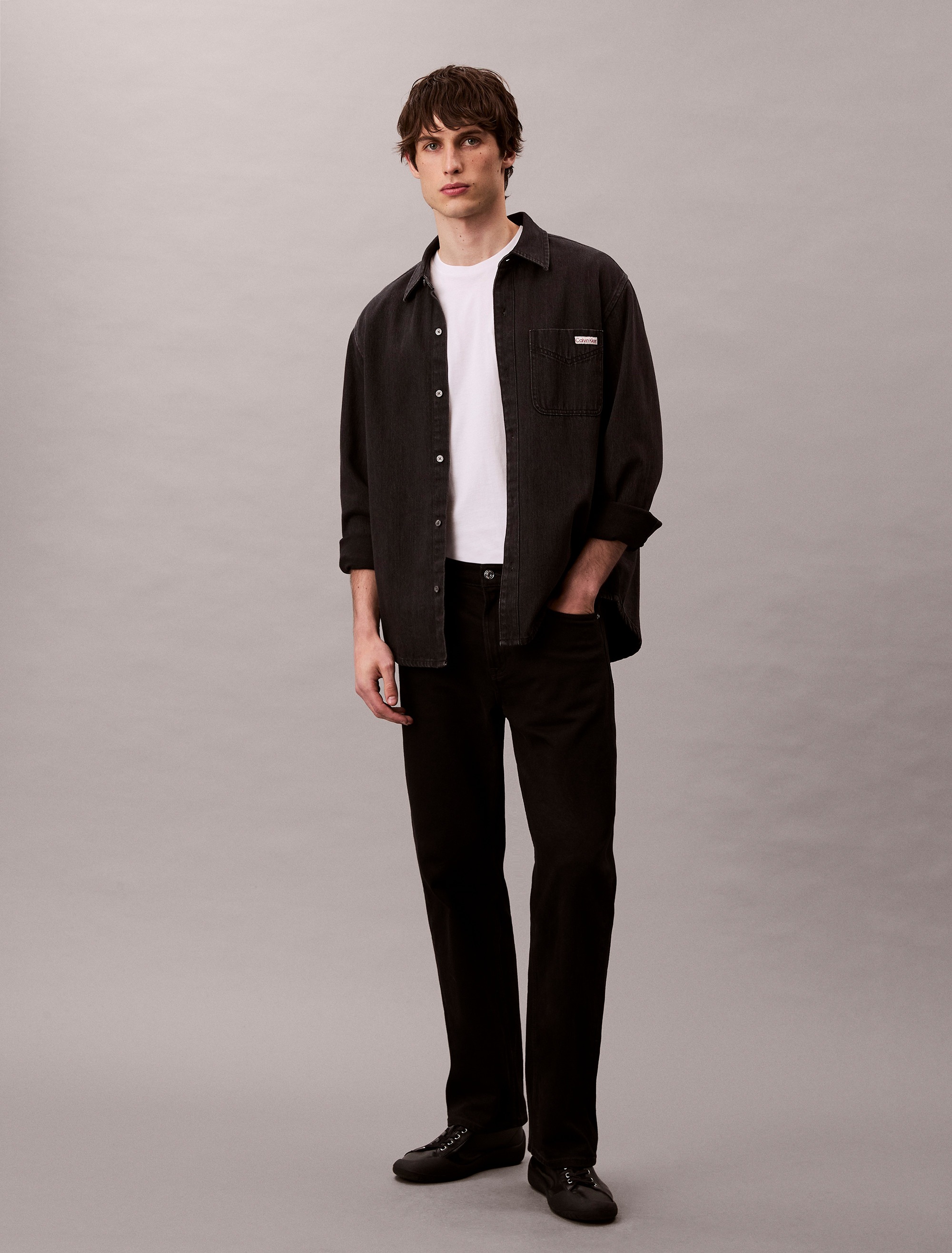 Calvin Klein Jeans Langarmhemd »CLASSIC 205 BLACK OVERSHIRT«, Mit Rundhalsausschnitt, regular fit
