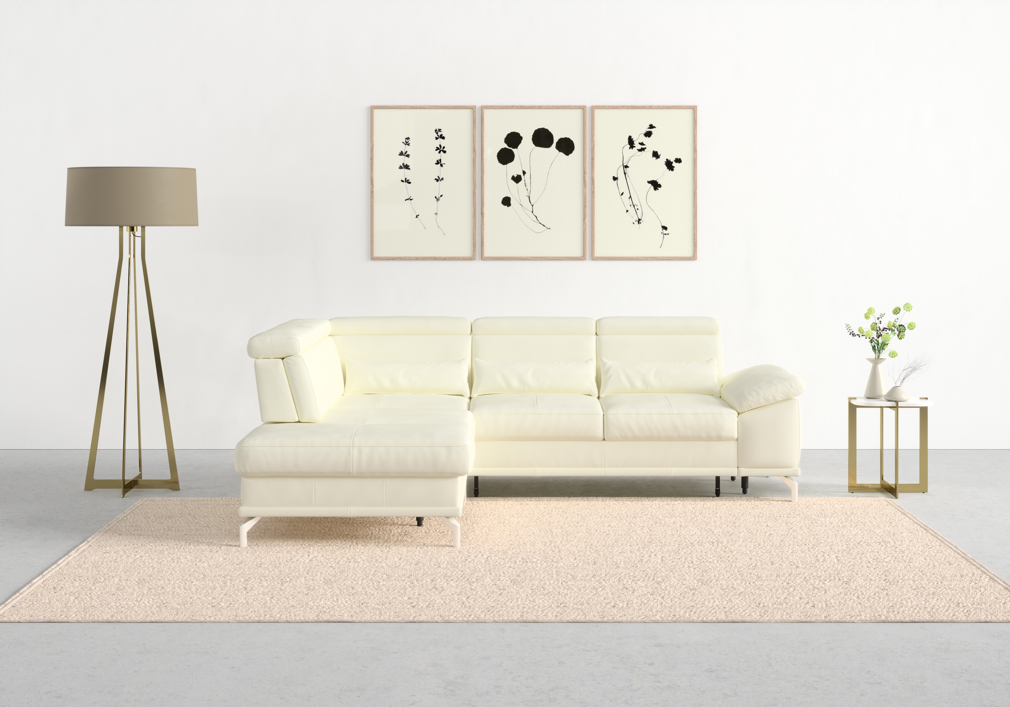 sit&more Ecksofa "Cabrio L-Form, B: 274 cm, mit Sitztiefen-, Arm- & Kopfteilverstellung" 3 Nierenkissen, Federkern, optional Schlaffunktion und Stauraum