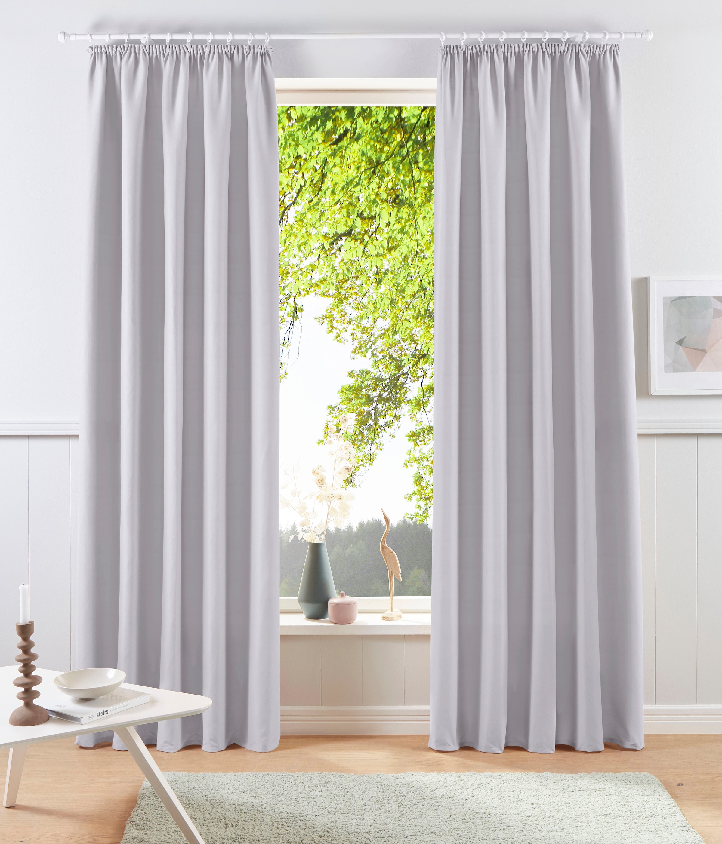 Vorhang OTTO HOME, B:140cm H:175cm, grau, Polyester, Recyceltes Material, Wohnzimmer, Gardinen, "Raja, Gardinen mit Kräuselband, Vorhänge