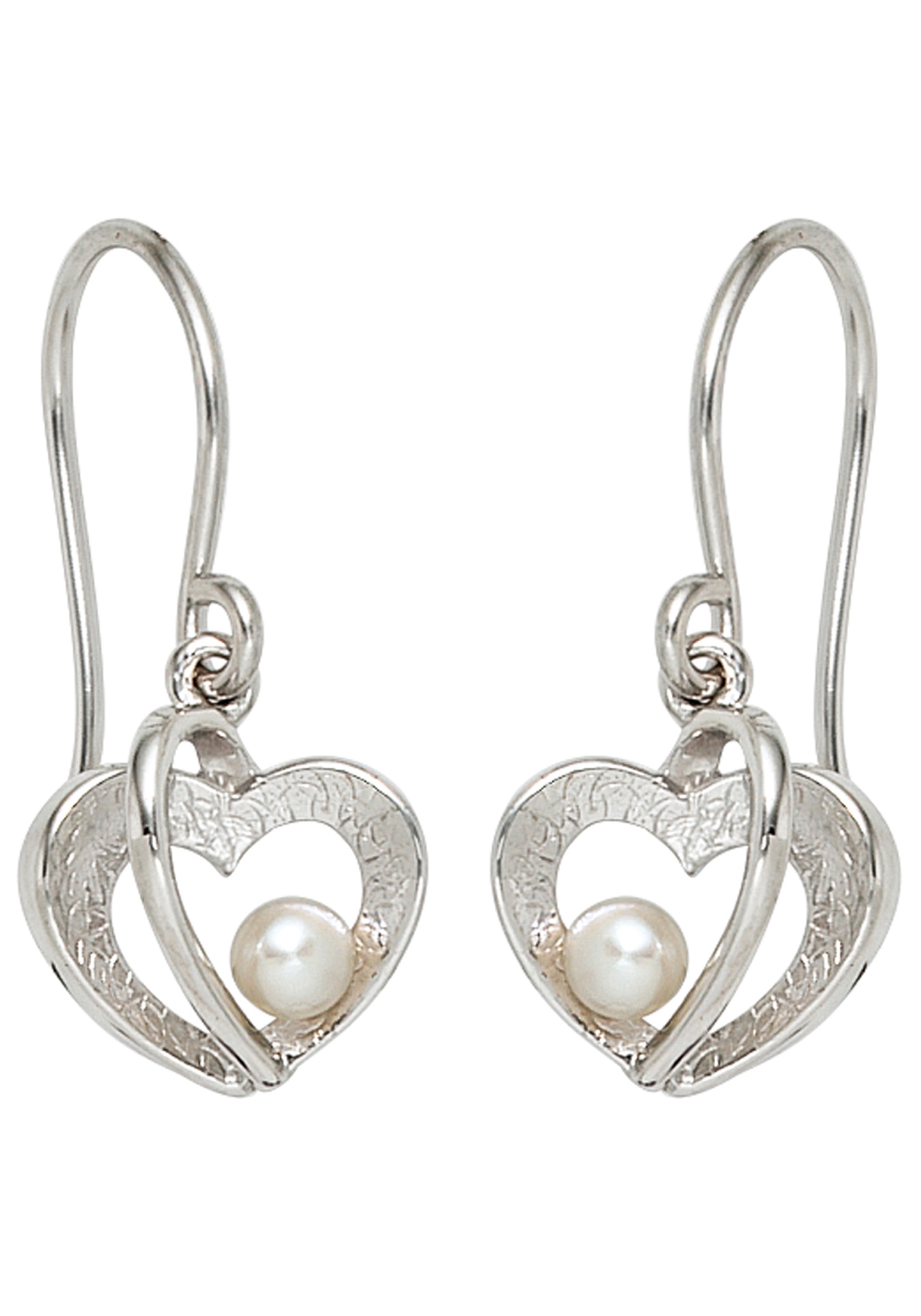 JOBO Perlenohrringe Herz 925 Silber mit Süßwasser-Zuchtperlen