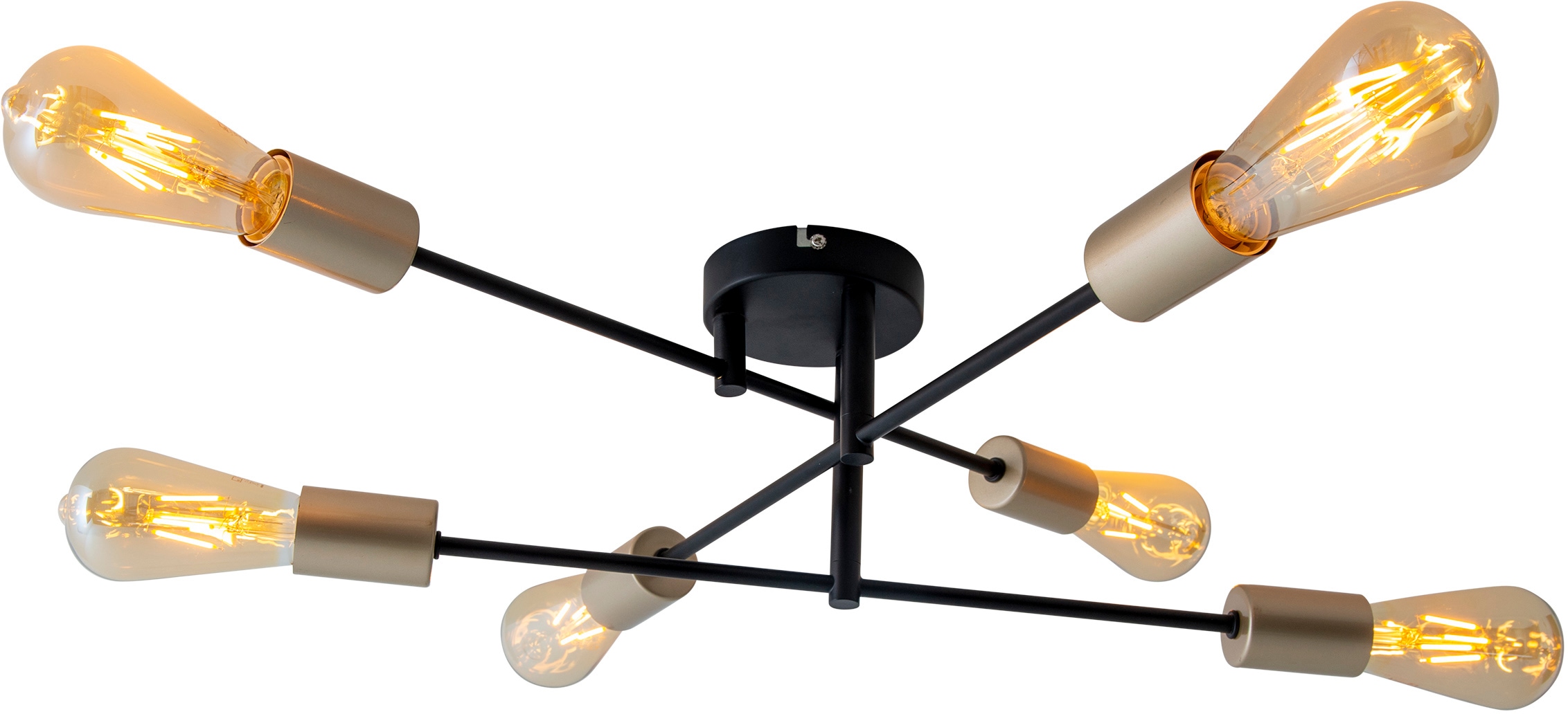 näve Deckenleuchte »Modo«, 6 flammig, Leuchtmittel E27 | ohne Leuchtmittel-Leuchtmittel wechselbar, individuell verstellbar, E27 max. 40W, Gestell: schwarz/Fassung: gold