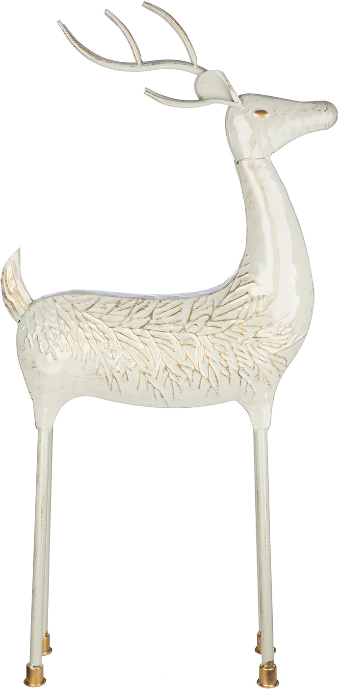 GILDE Skulptur "Figur Hirsch Vancouver grau" Rentier Dekofigur Weihnachten Winter Geweih Tiermotiv