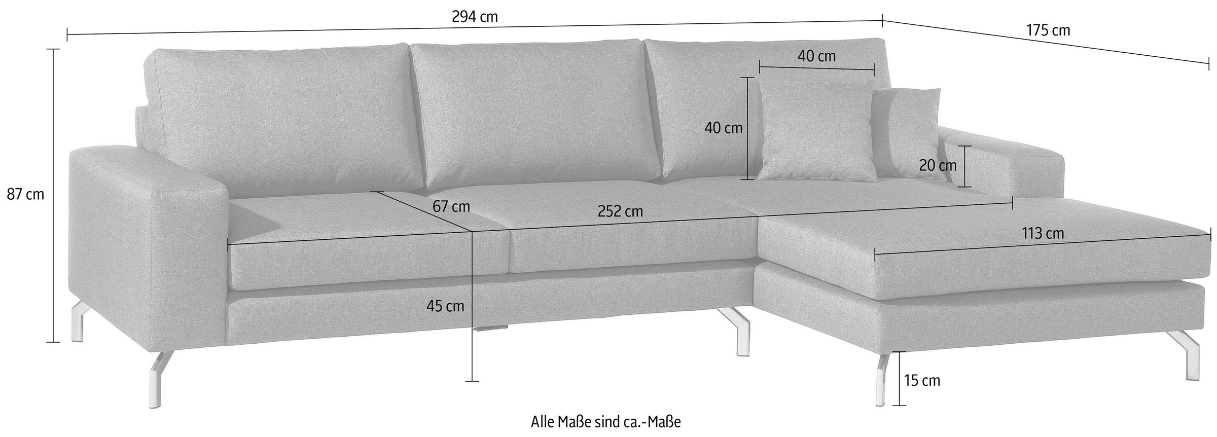 Max Winzer® Ecksofa »Flori Set inkl. Hocker, guter Sitzkomfort, aktuelles Design«, (Spar-Set, Ecksofa und Hocker), elegant mit abgewinkelten Chromfüßen, inklusive Zierkissen