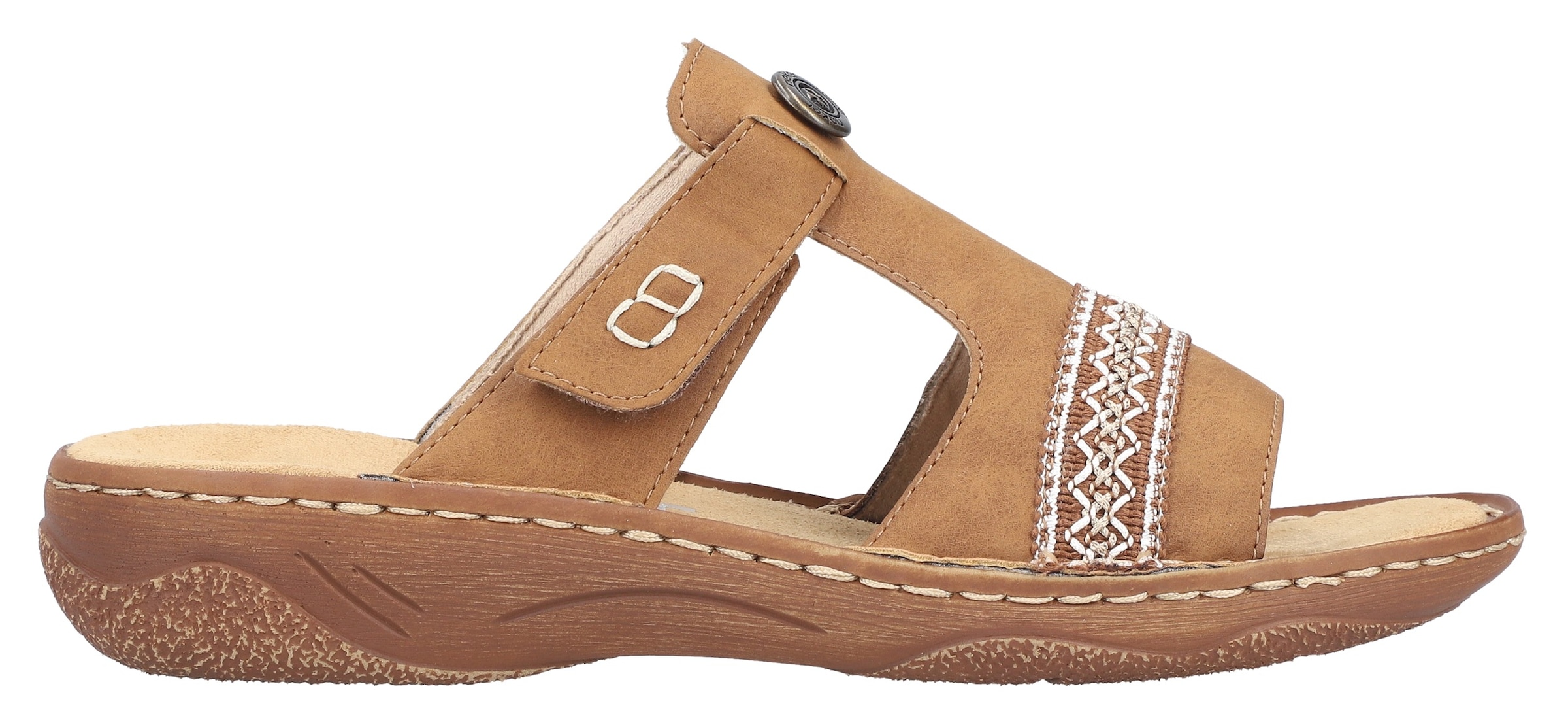 Rieker Pantolette, Sommerschuh, Schlappen, Hausschuh, Urlaubschuh mit Klettverschluss