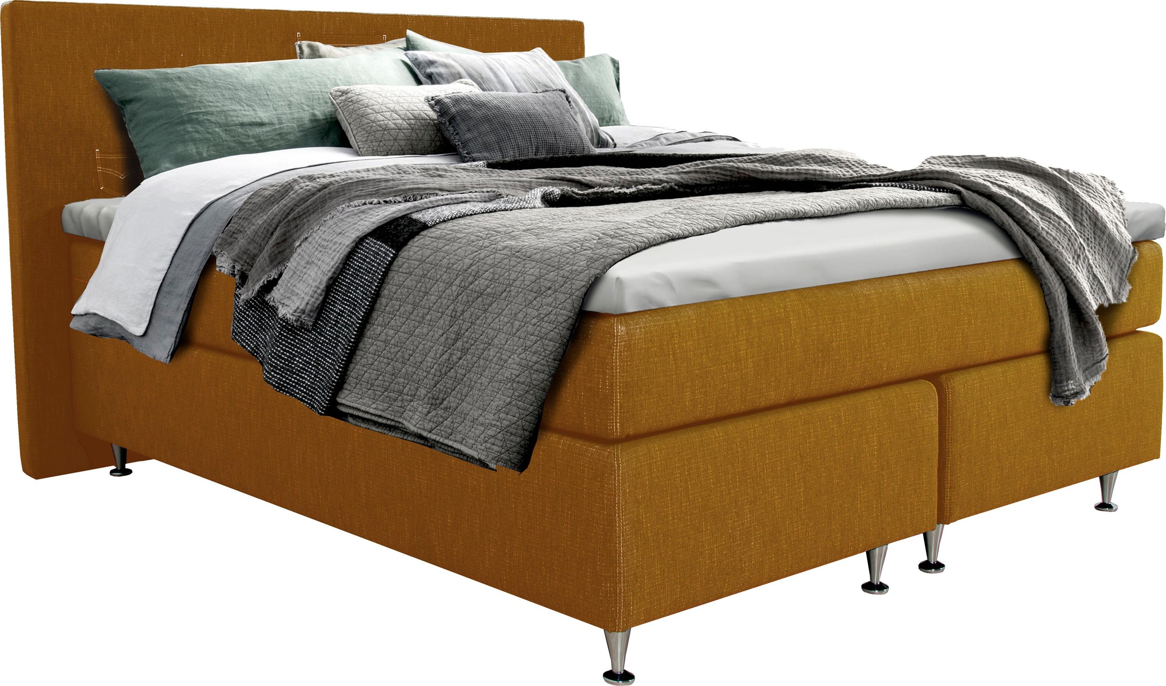 INOSIGN Boxspringbett »Zahara«, inkl. Topper, besonderes Highlight: aufgenähten Jeanstaschen - Optik