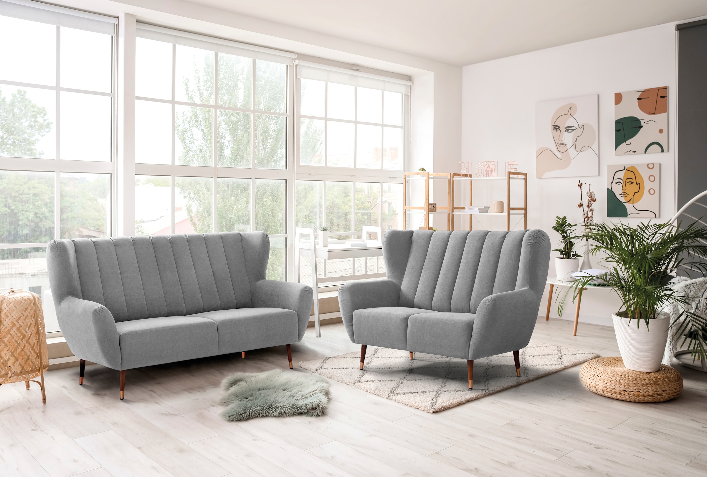 exxpo - sofa fashion 3-Sitzer »Polly, bequem mit hoher Rückenlehne, hohe Füße, Ohrensesselcouch«, Küchensofa, mit hochwertigen Bezügen
