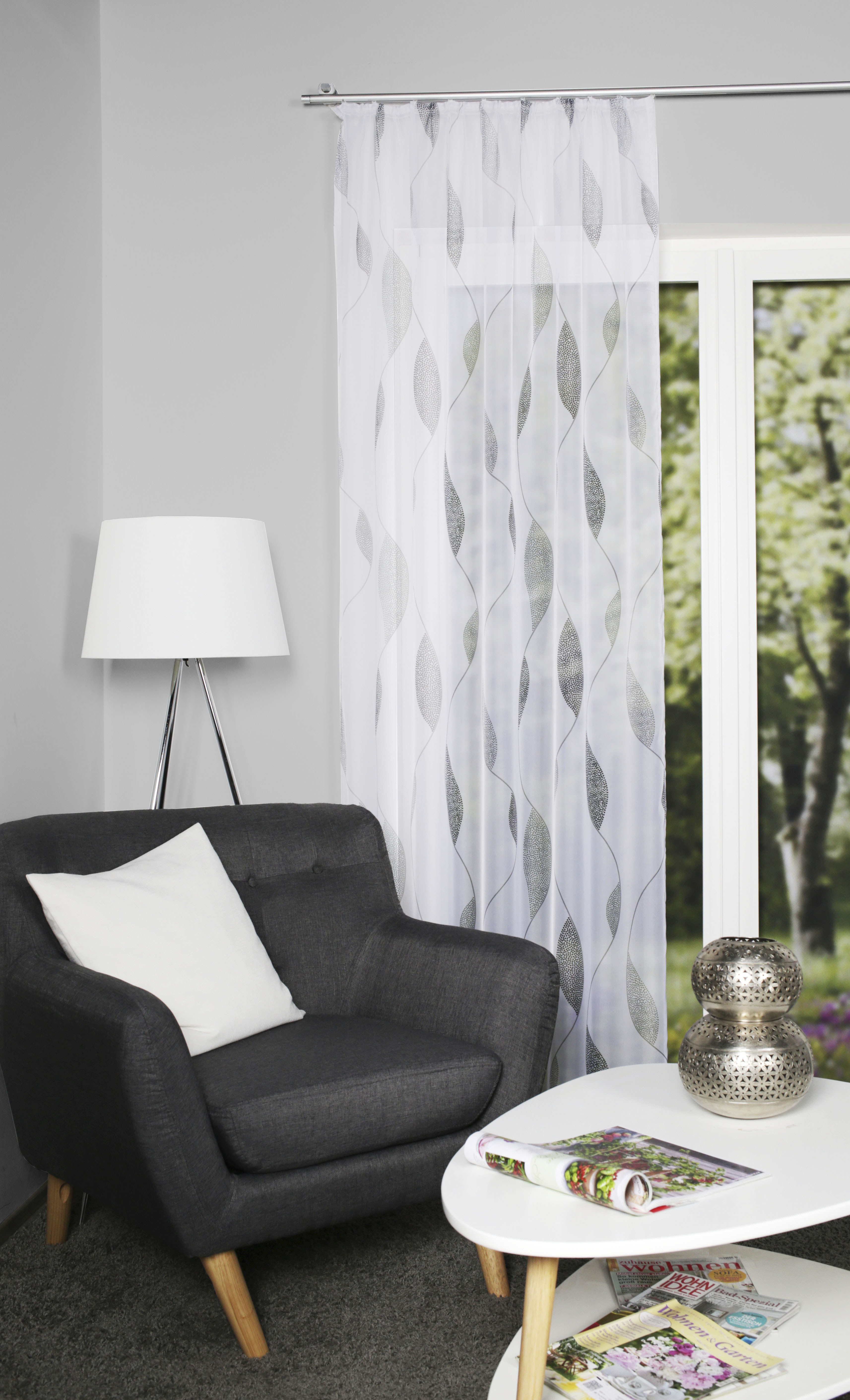 Gardine HOME WOHNIDEEN, B:140cm H:145cm, grau, Voile, Obermaterial: 100% Polyester, Büro, Gardinen, "PAOLO", halbtransparent