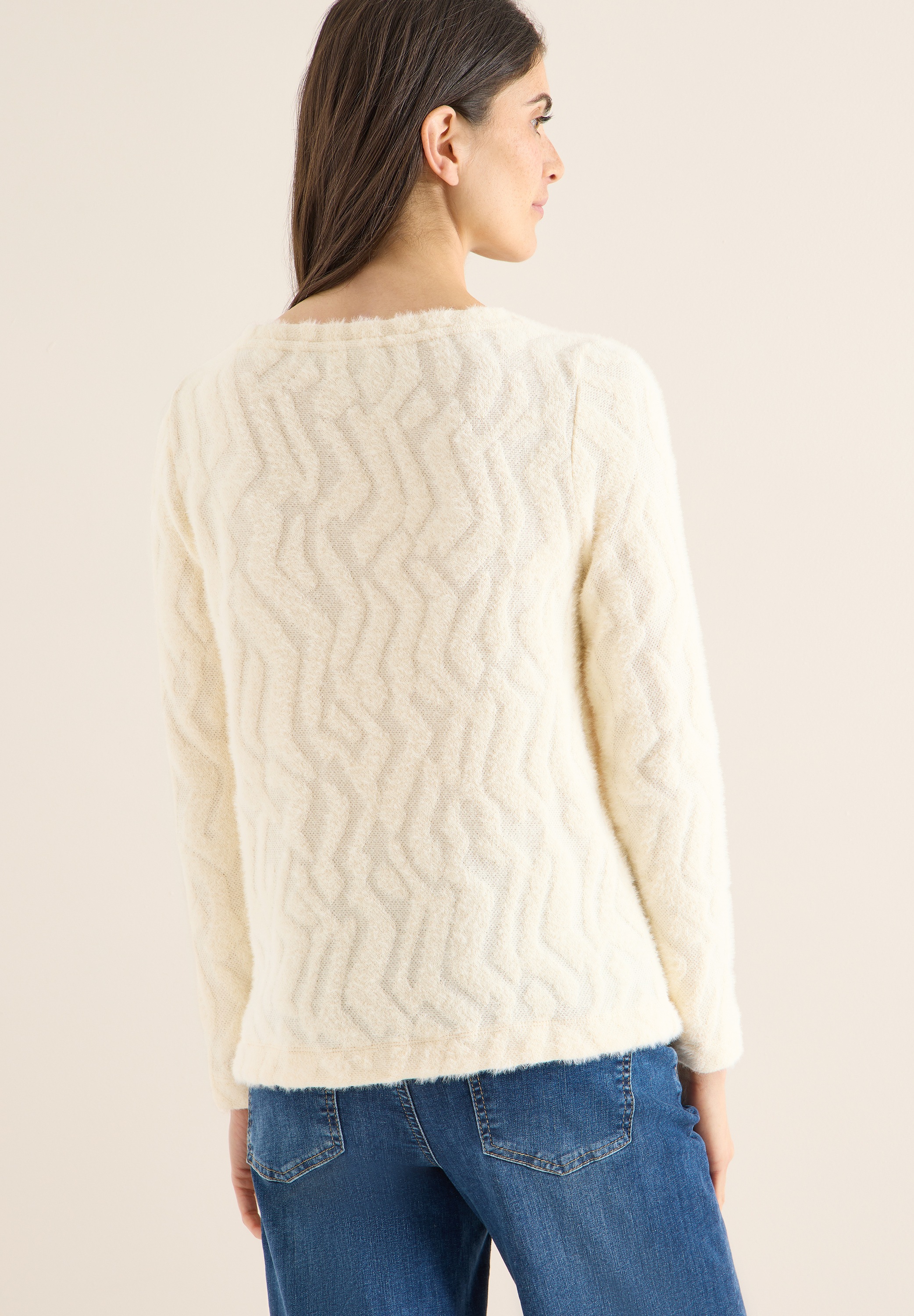 Cecil Rundhalspullover Federgarn mit grafischem Muster günstig online kaufen