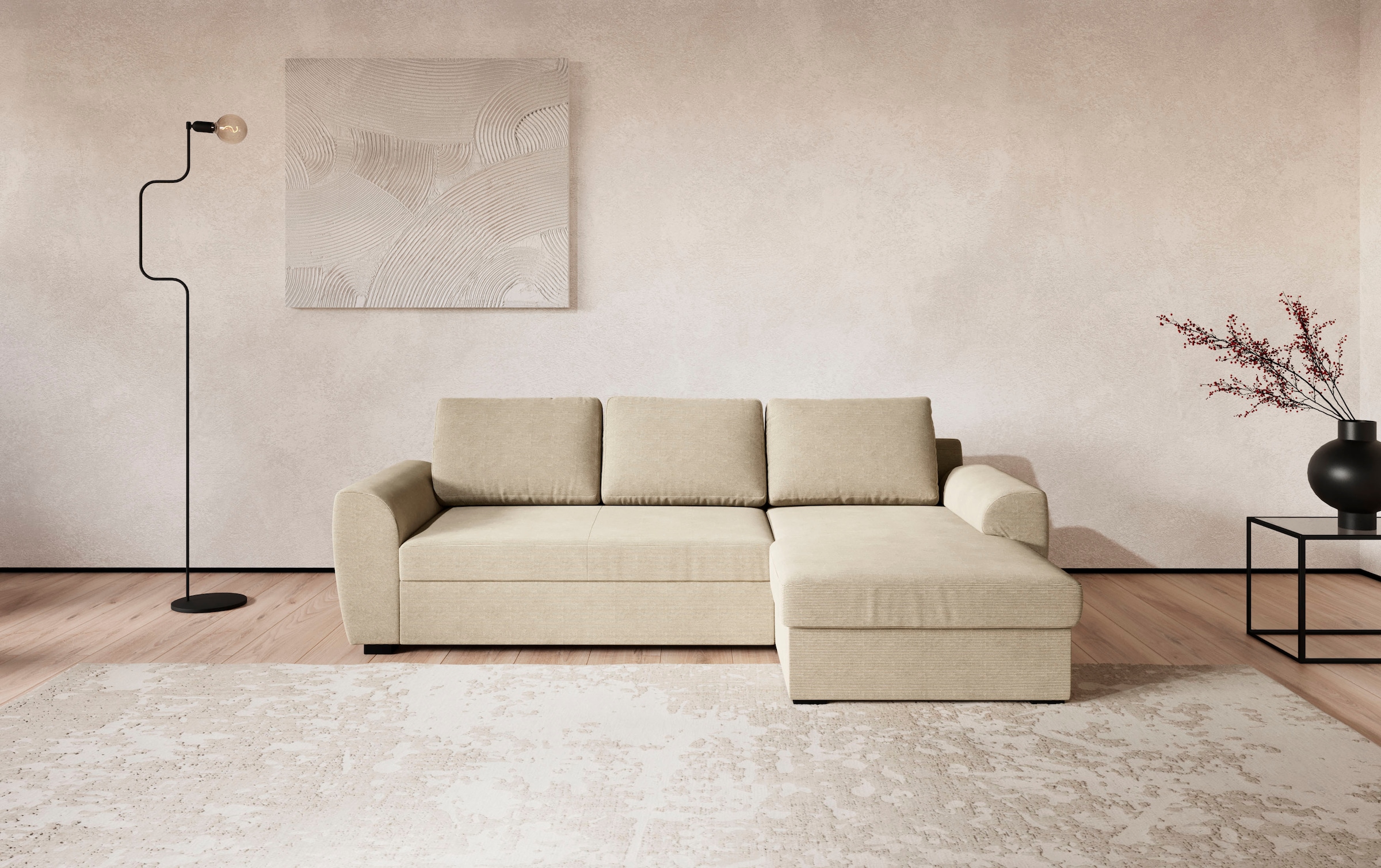 COTTA Ecksofa "Drift L-Form mit Recamiere, B: 253 cm" optional auch mit Schlaffunktion, Wellenunterfederung