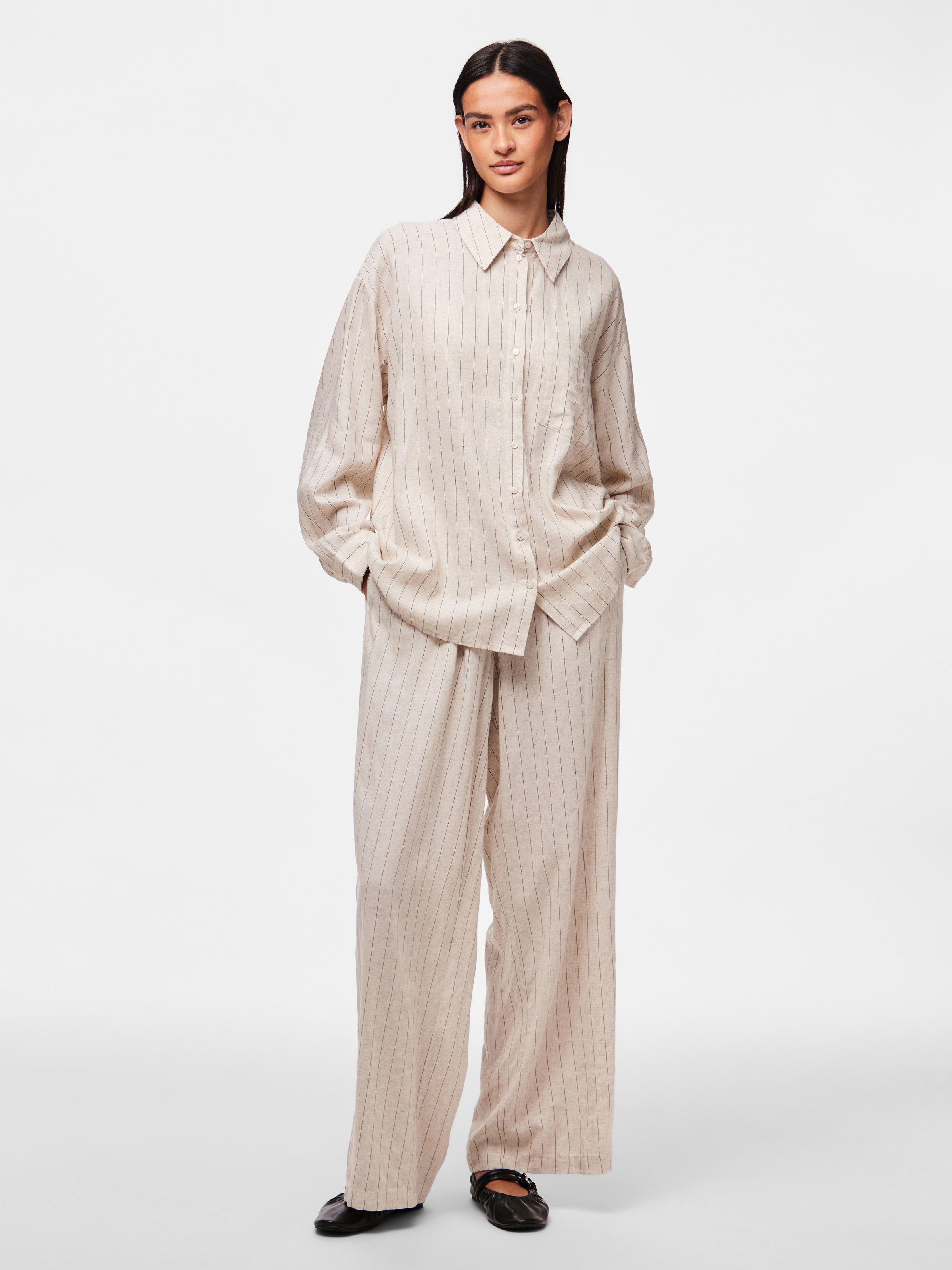 pieces Hemdbluse »PCPIA LS LOOSE SHIRT WVN NOOS«, mit Leinen
