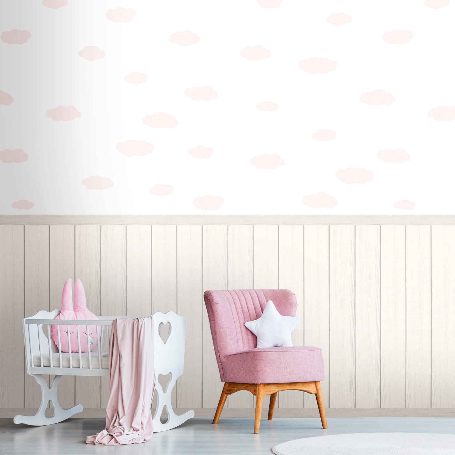 living walls Fototapete »Wallpanel Tapete Wandpaneele Motivtapete Wolken Landhaus«, matt, Vliestapete Kinderzimmer für Schlafzimmer Wohnzimmer Wandpaneele Flur