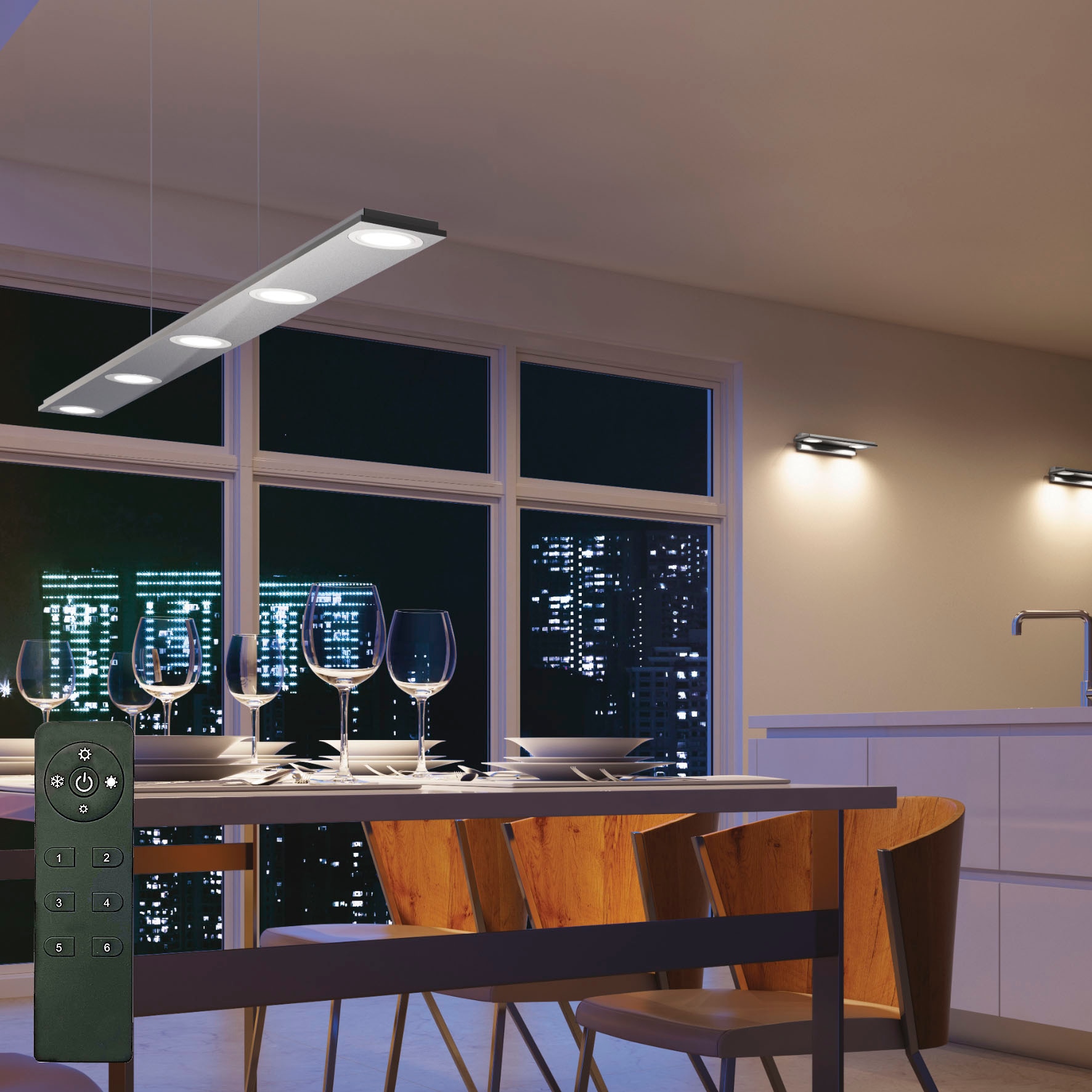 EVOTEC LED Pendelleuchte »PANO«, 5 flammig, Leuchtmittel LED-Board | LED fest integriert, LED Pendelleuchte, dimmbar über IR_Schalter, Made in Germany