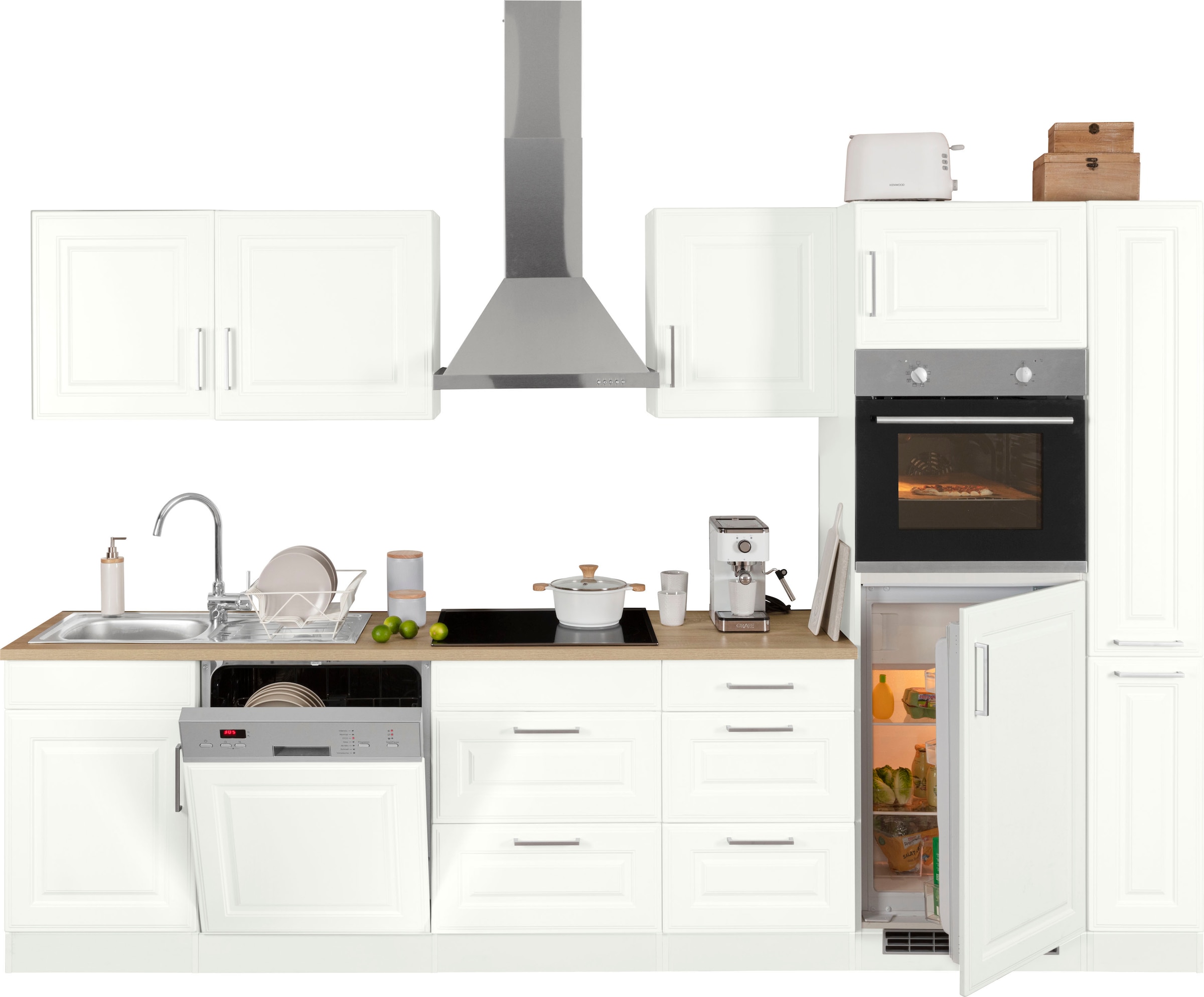 KOCHSTATION Küchenzeile »KS-Stockholm«, Breite 310 cm, mit hochwertigen MDF Fronten im Landhaus-Stil
