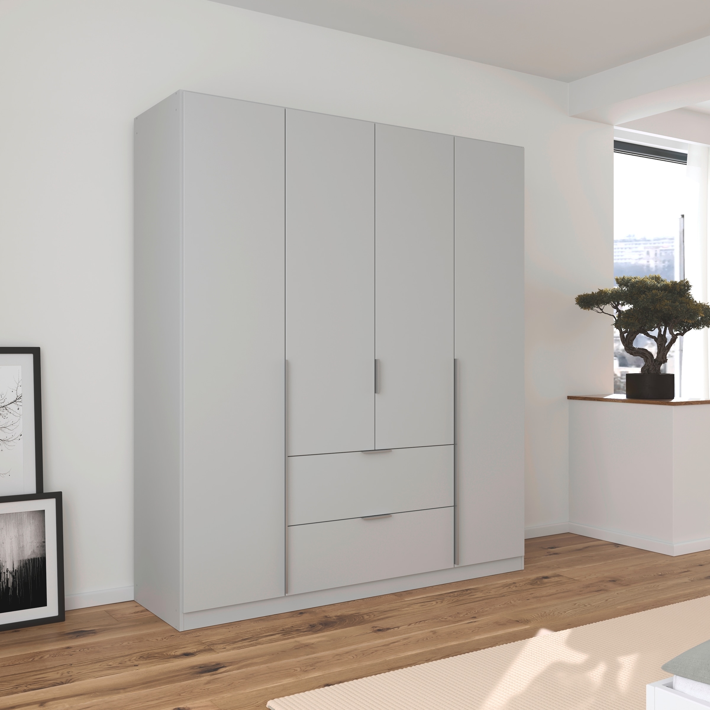 rauch Drehtürenschrank »Kleiderschrank Schrank Garderobe AGORDO mit Dekor- oder Hochglanzfront«, (in zwei Griff-Farben mit Dekor- oder Hochglanzfront), mit Außenschubkästen, in 6 Breiten und 2 Höhen MADE IN GERMANY